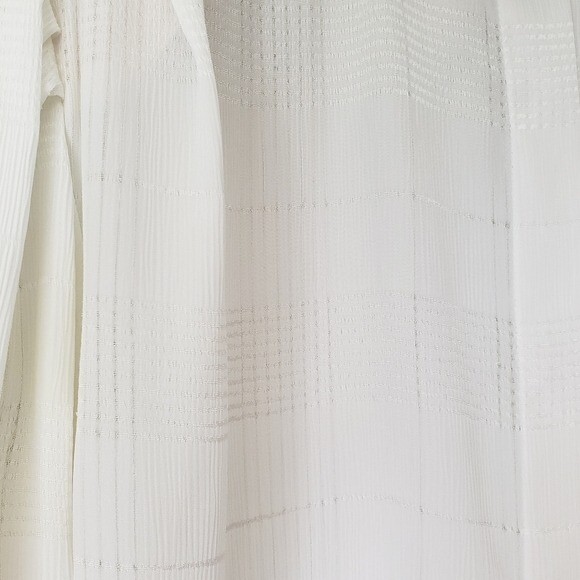 Vintage 80s Messages White Semi Sheer Check Pattern Puff Sleeve Blouse 12