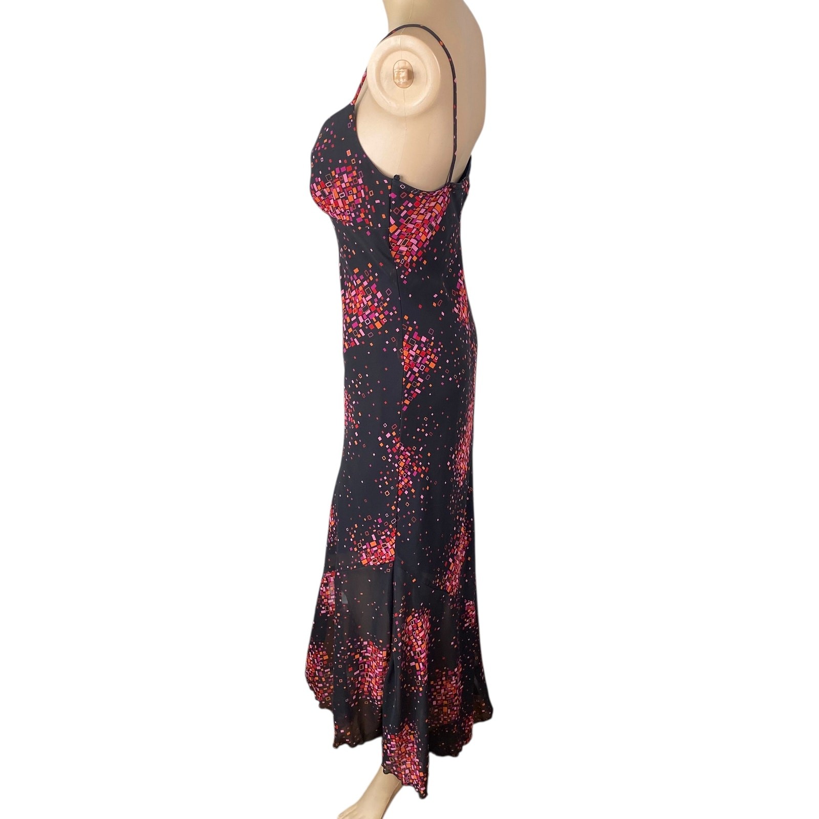 Y2K La Belle Black Pink Geometric Whimsigoth Dark Fairy Slip Maxi Dress SZ 9