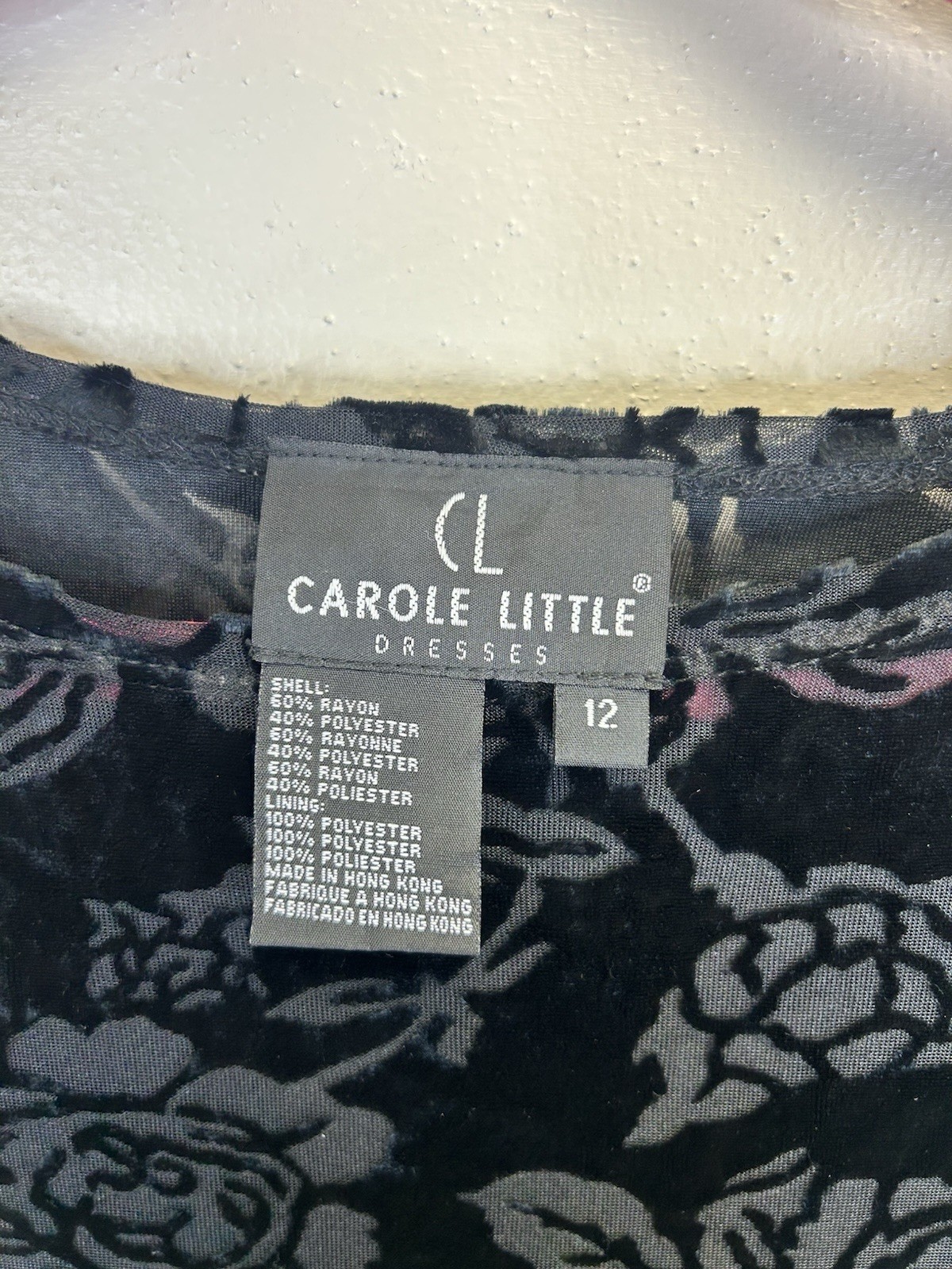 Carole Little Vintage 90s Y2K Black Burnout Velvet Maxi Dress Size 12 Goth Witch