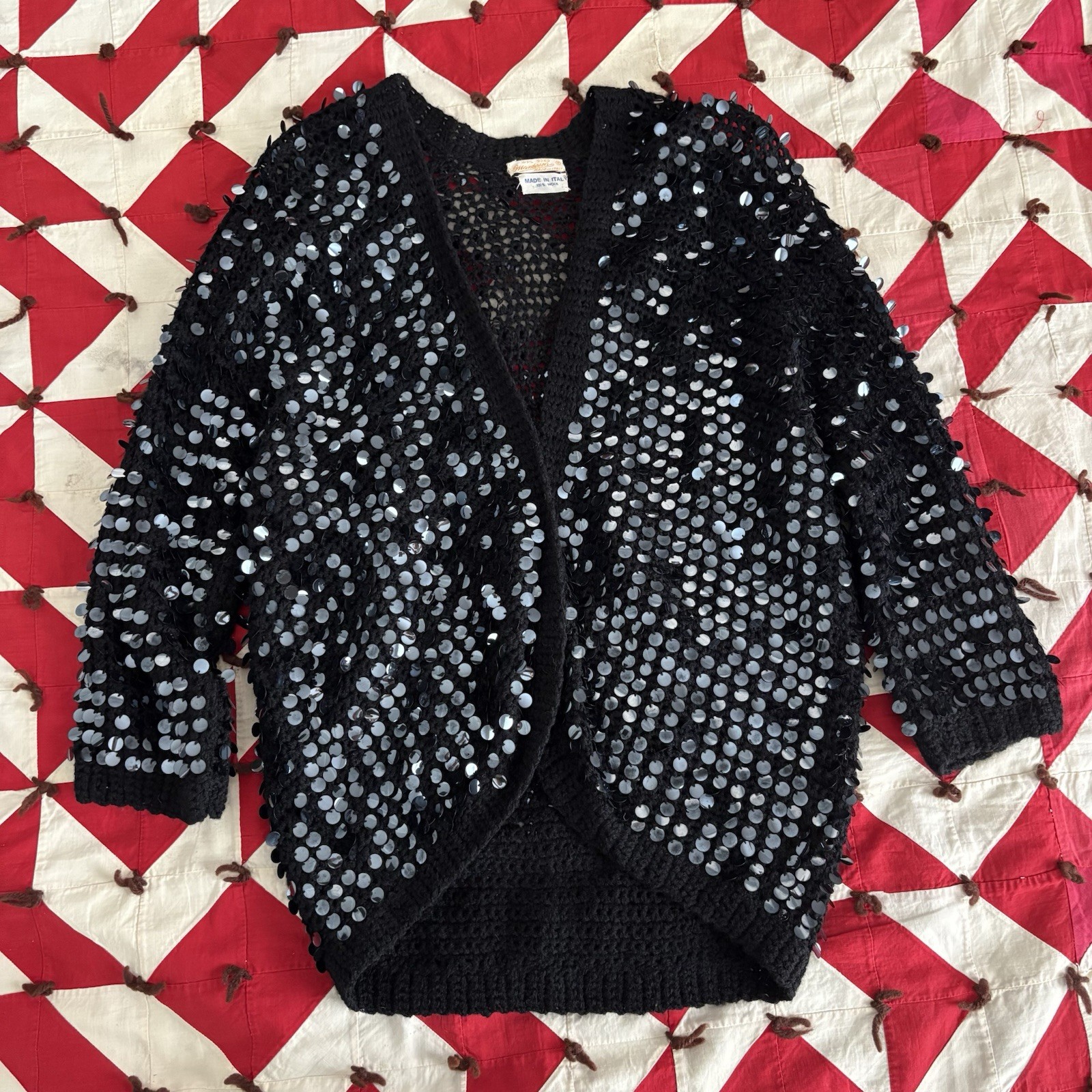 Vintage 1930s 40s Black Knit Sequin Top Women’s As Is Worn Flaws Deco Style