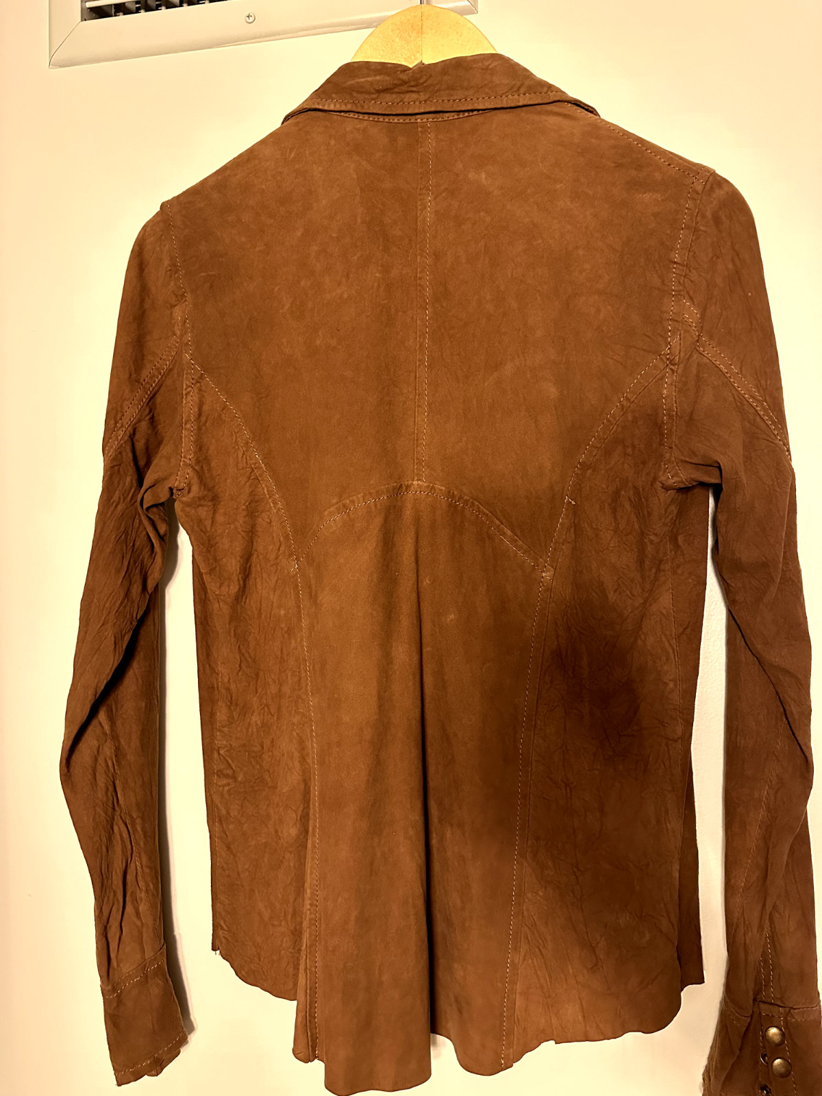 Vintage Leather Brown Button up Shirt 100% Argentinian Goat Leather Size S