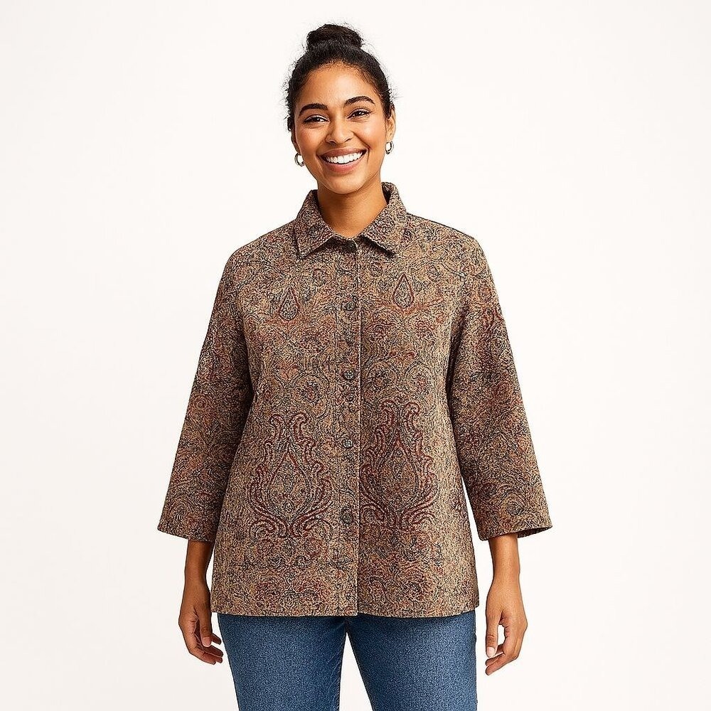 Boho Tapestry Jacket Paisley Button Front Womens Retro Cottagecore Artsy