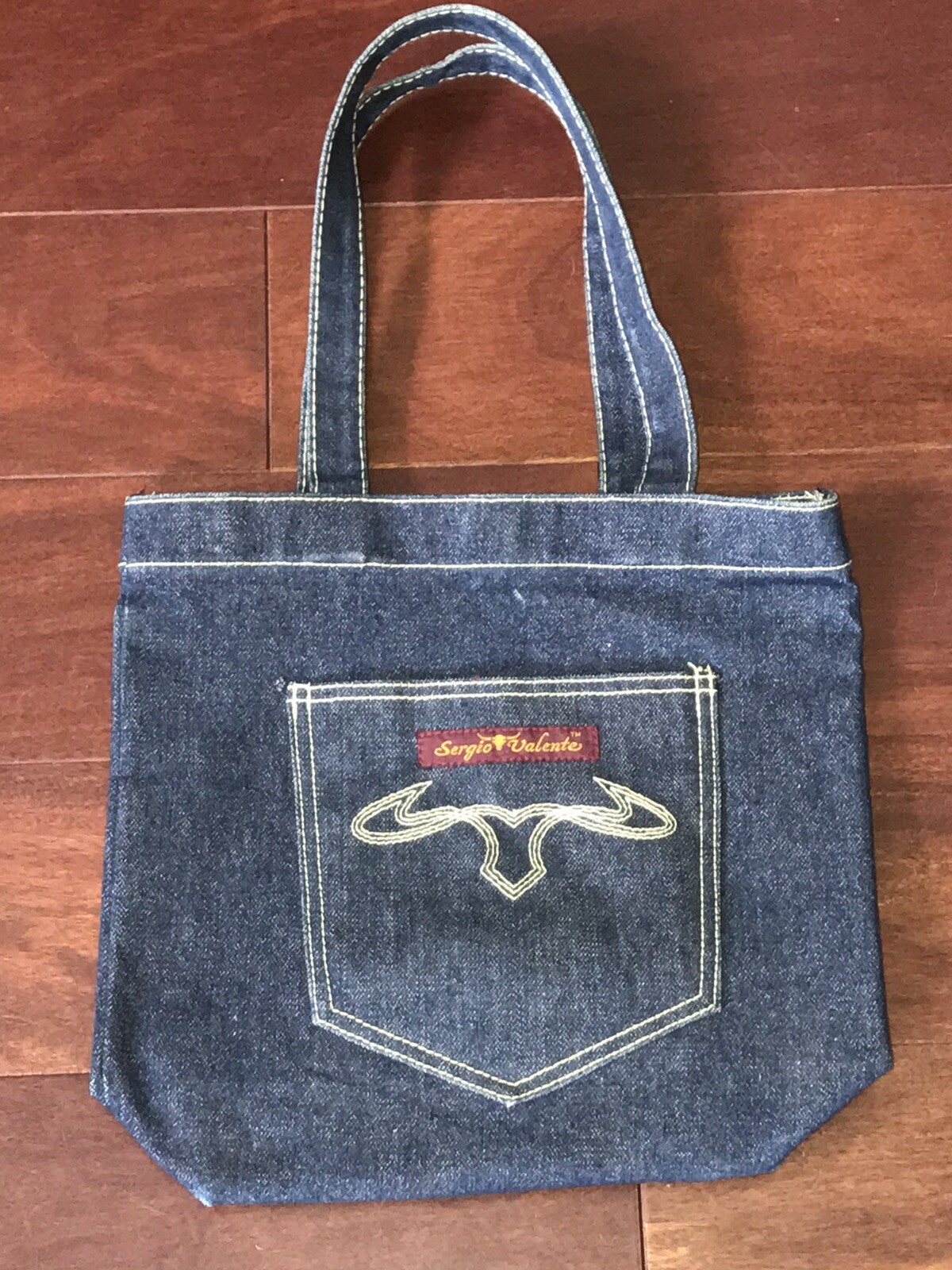 VINTAGE SERGIO VALENTE BAG DENIM INDIGO BLUE JEANS HANDBAG TOTE CARRY 1970s READ