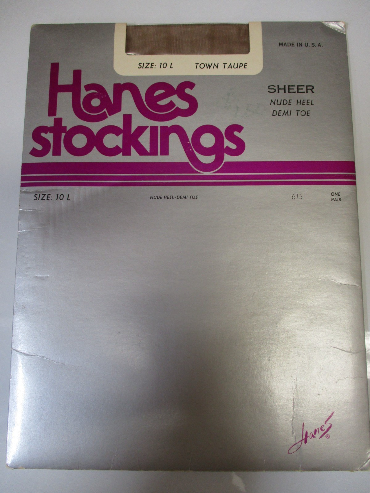 1PR VINTAGE HANES 615 RT SHEER HEEL NYLON STOCKINGS SIZE 10 LONG TOWN TAUPE