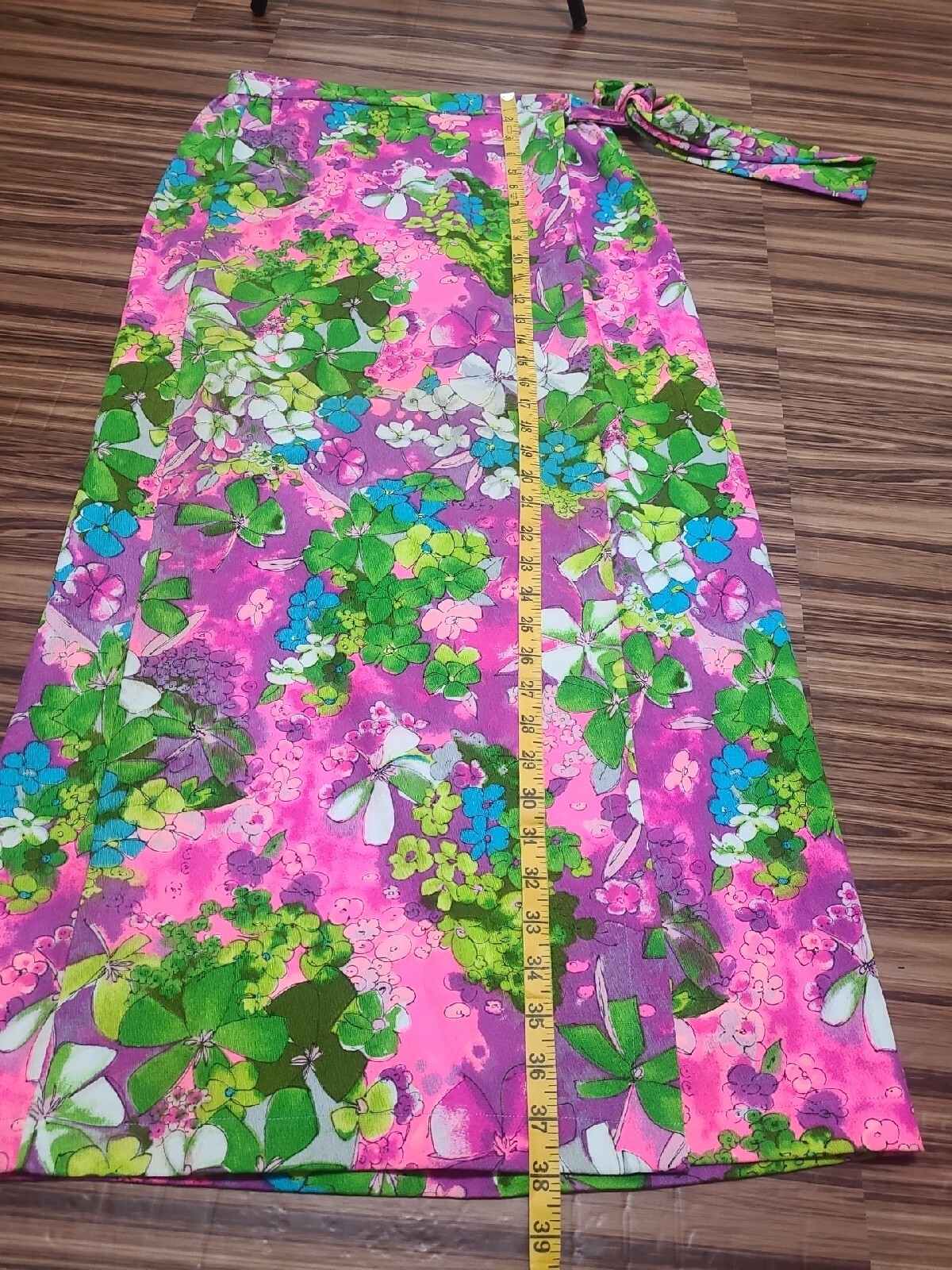 Vintage Flower Power Wrap Skirt Womens L Artsy Hawaiian Floral Tropical Beach