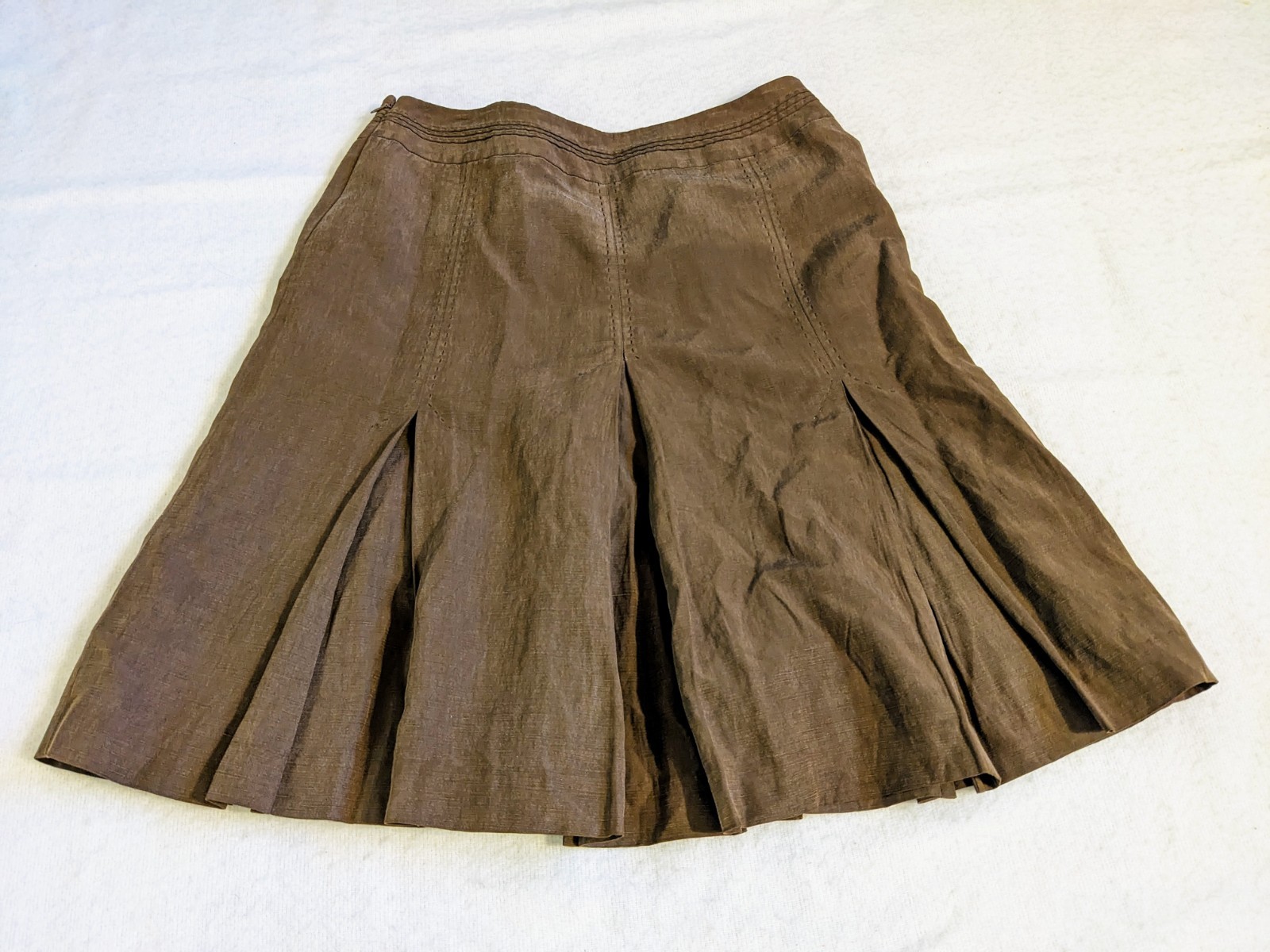 CARLISLE Vintage Button Front Accordion Skirt Linen Silk Blend Size 8 Brown