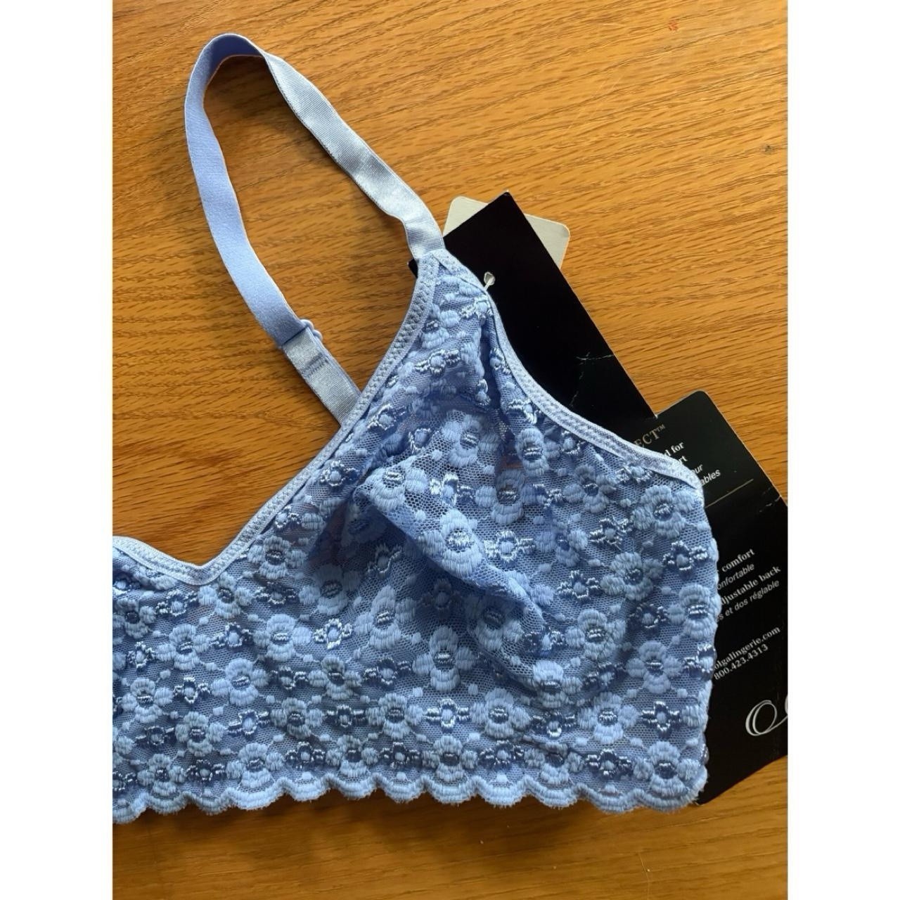 Deadstock Olga Lingerie Underwire Bra 36C Periwinkle Lace Floral 80s 90s New Vtg
