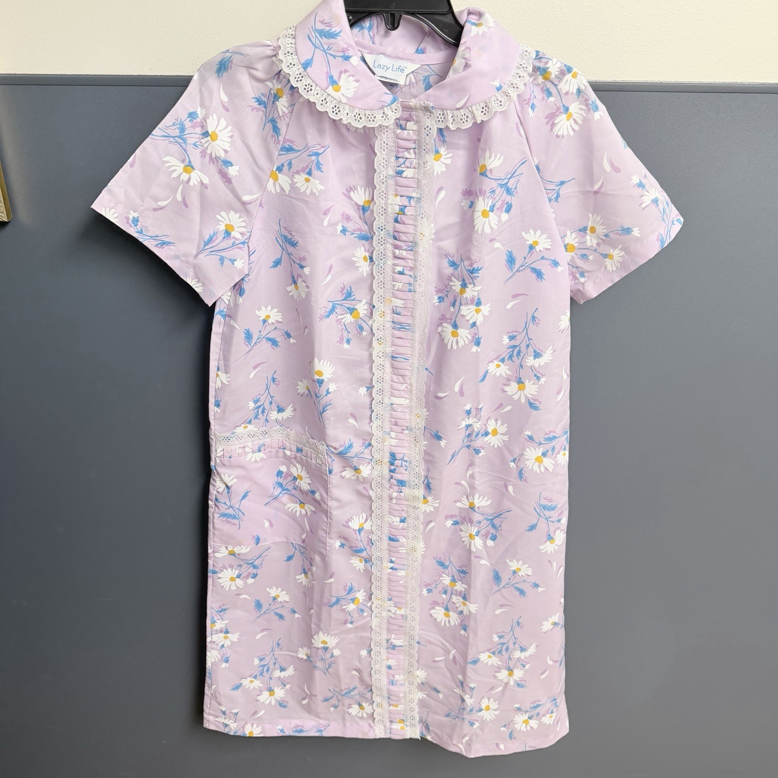 VTG Lazy Life Sleepwear Lounge Wear Dress Small Pastel Purple Floral Housecoat