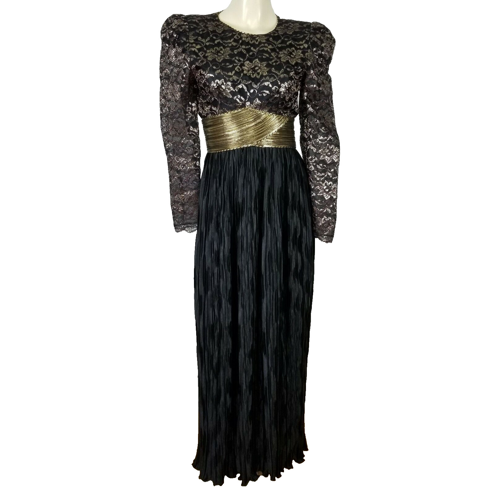 Vintage TOOTSIES Houston gold black formal Empire sheer sleeves dress 4