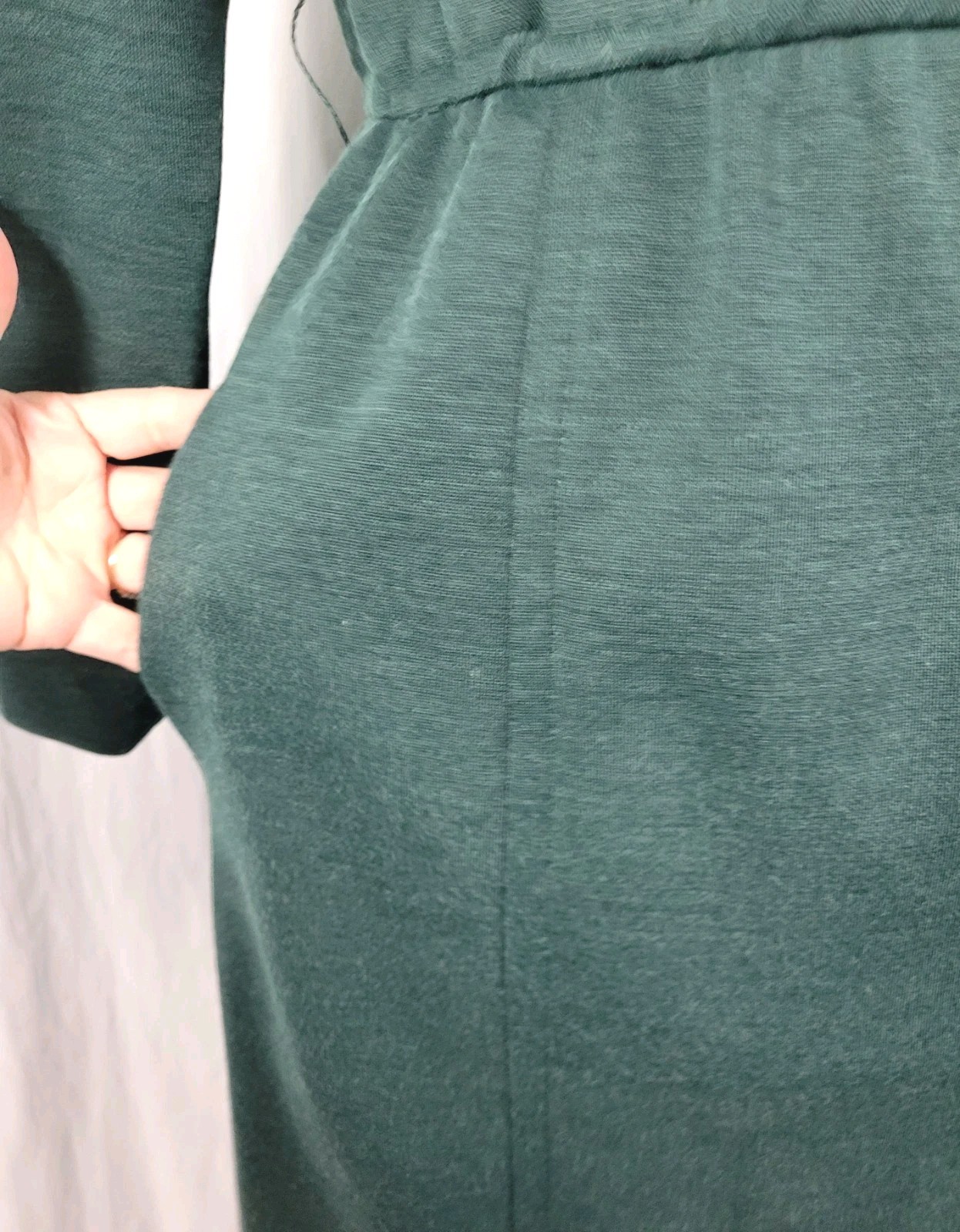 Vintage Tanner Green Wool Blend Blouson Dress w Elastic Waist Size 14