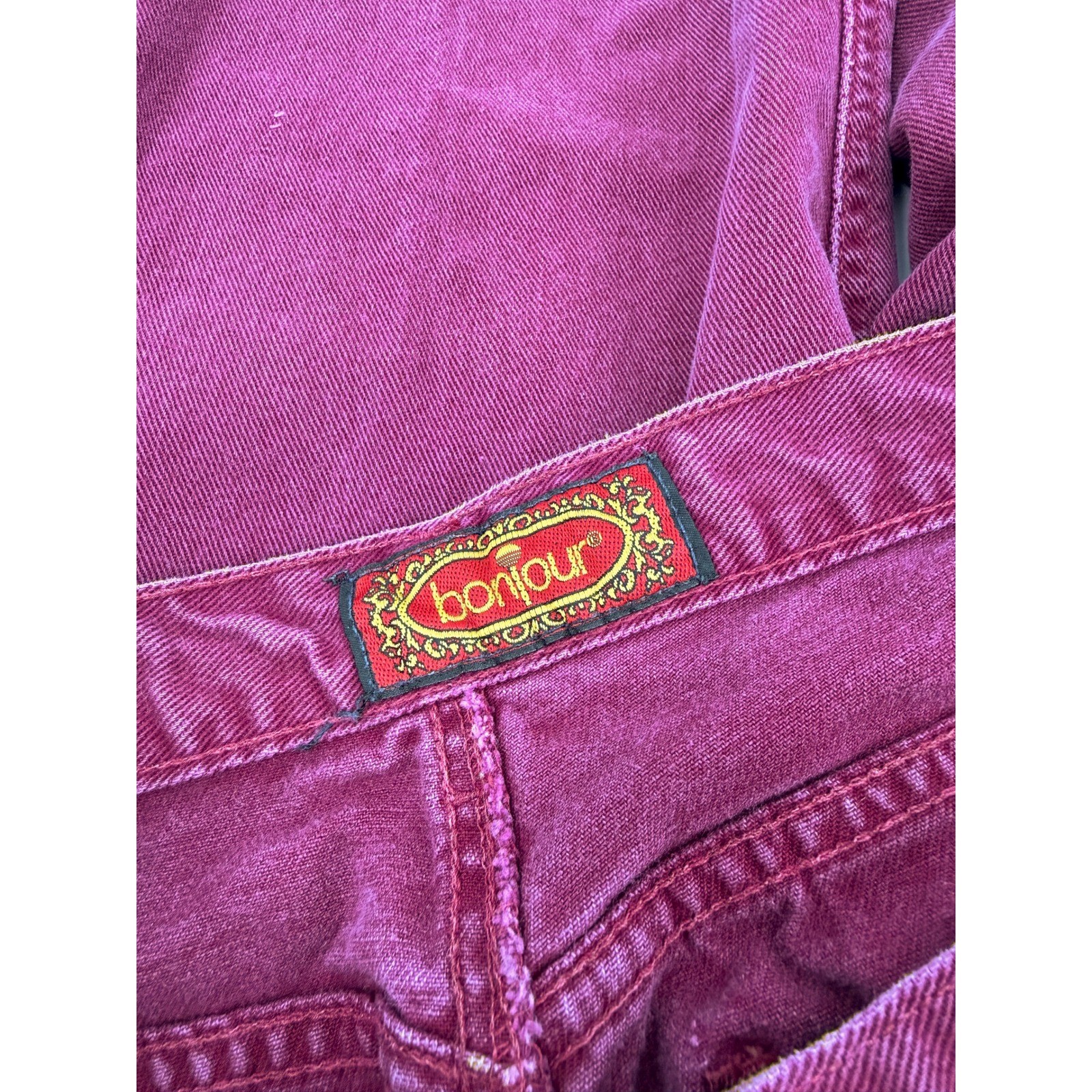 Bonjour Jeans Pants Women 12 Burgundy High Rise Tapered Leg Vintage 90s Denim