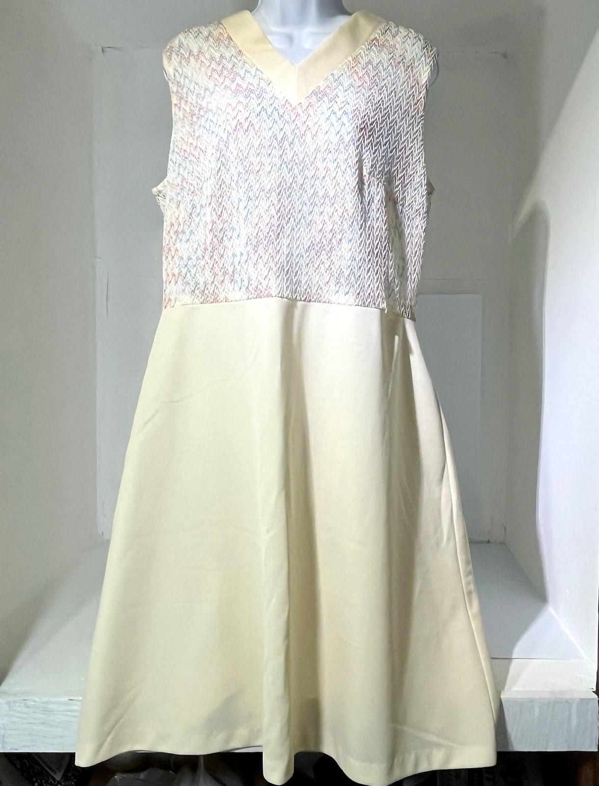 Vintage Preferred Fashion 2 Piece Dress &Jacket Set Yellow Chevron Knit M/L 80’s