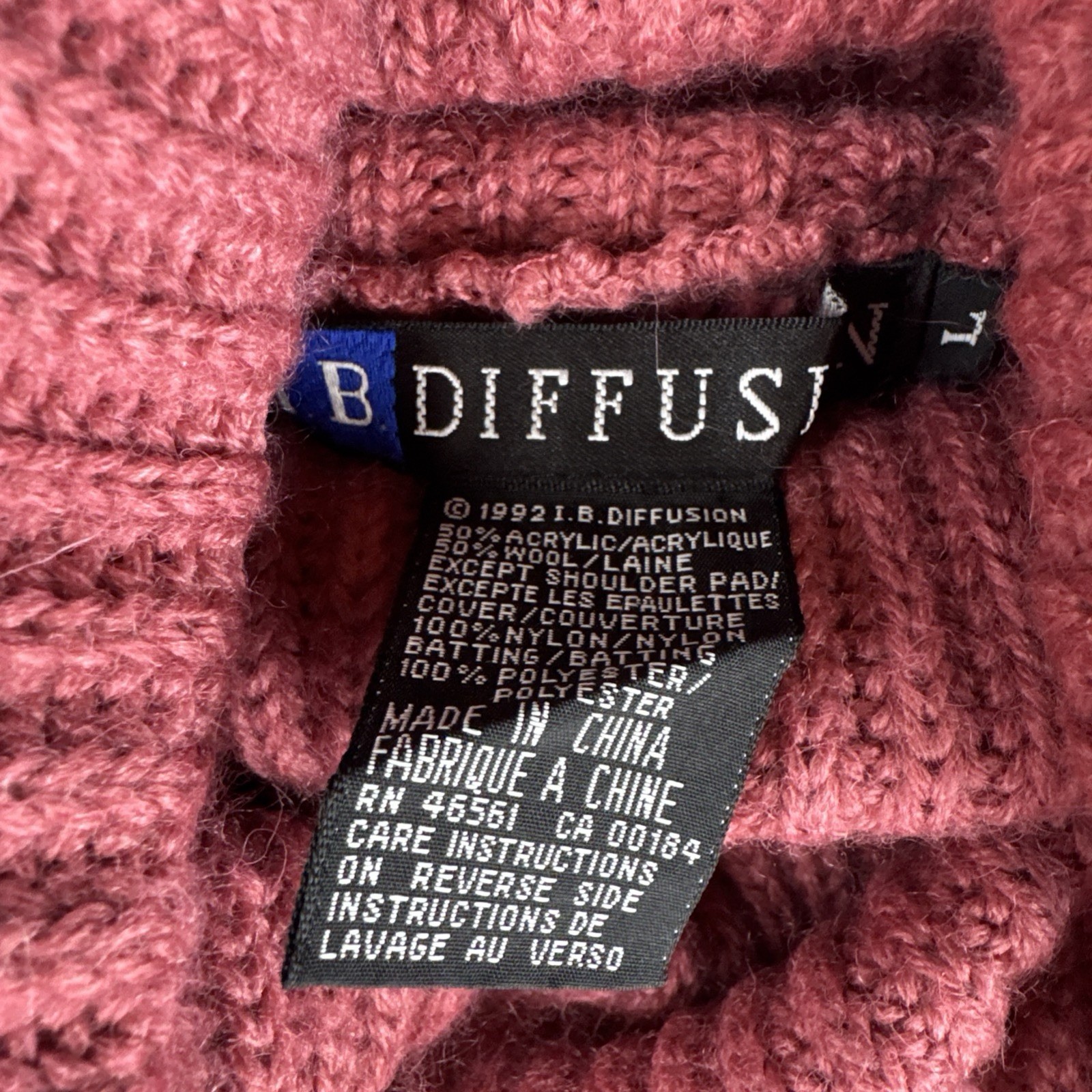 I.B. Diffusion Pink Chunky Knit Funnel Neck Sweater Womens 90s Wool Blend