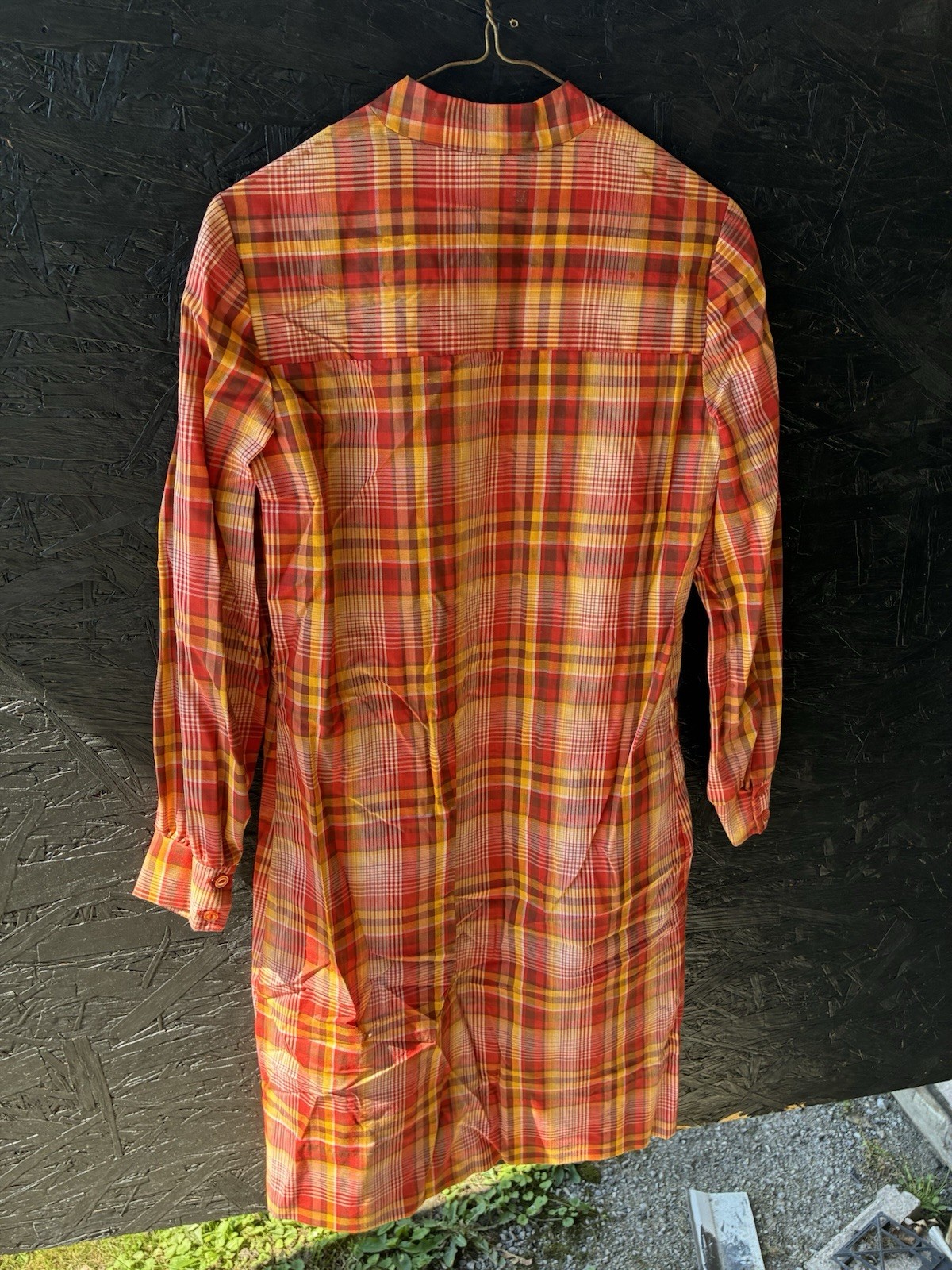 Vtg 60s Orange/Yellow Plaid Dress Dan River Nancy Frock 1 Pockets Button Up!