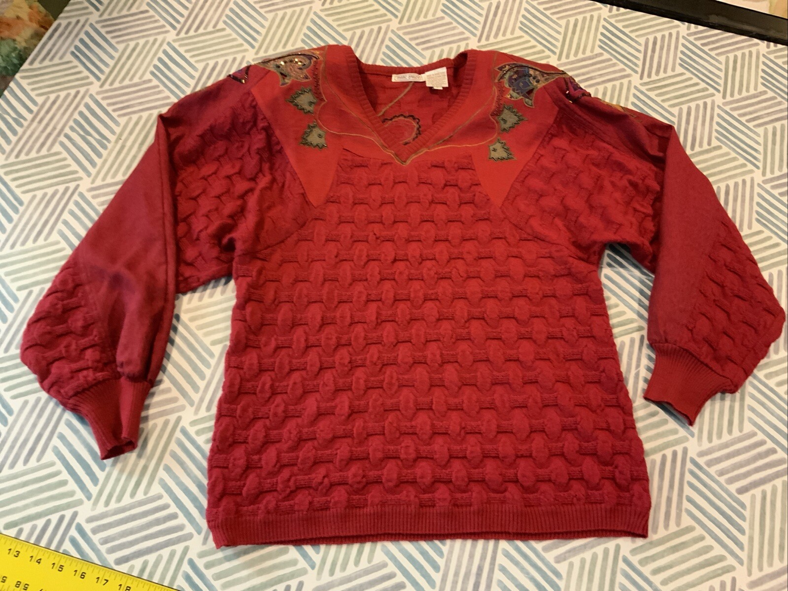 Marc D’Alcy Vintage 80s Knit Skirt Suit Knit Sweater Beaded Embroidery Sz Sz L ￼