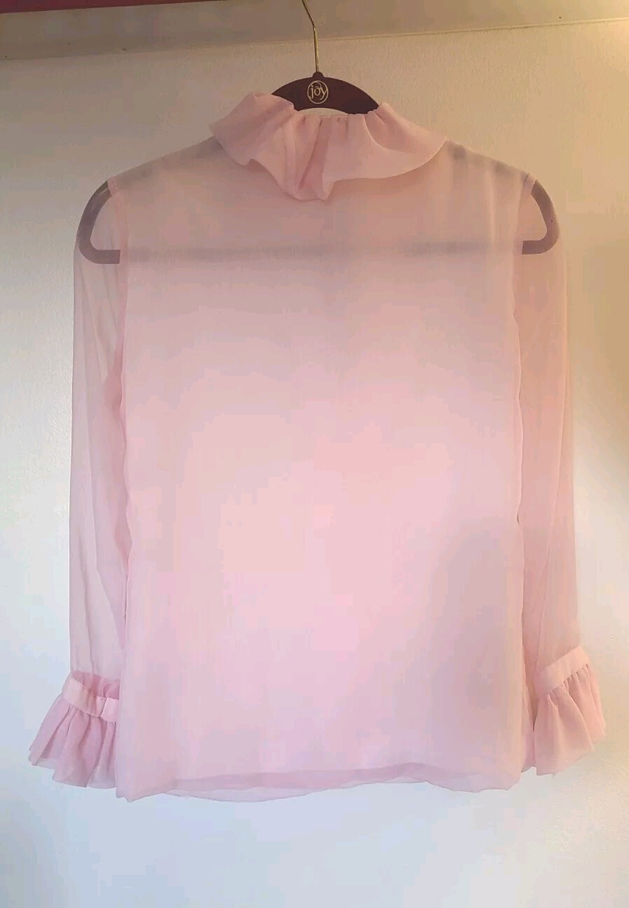 Saks 5th Ave Blush Pink Button Top Ruffle Old Money High Neck Collar Size Small