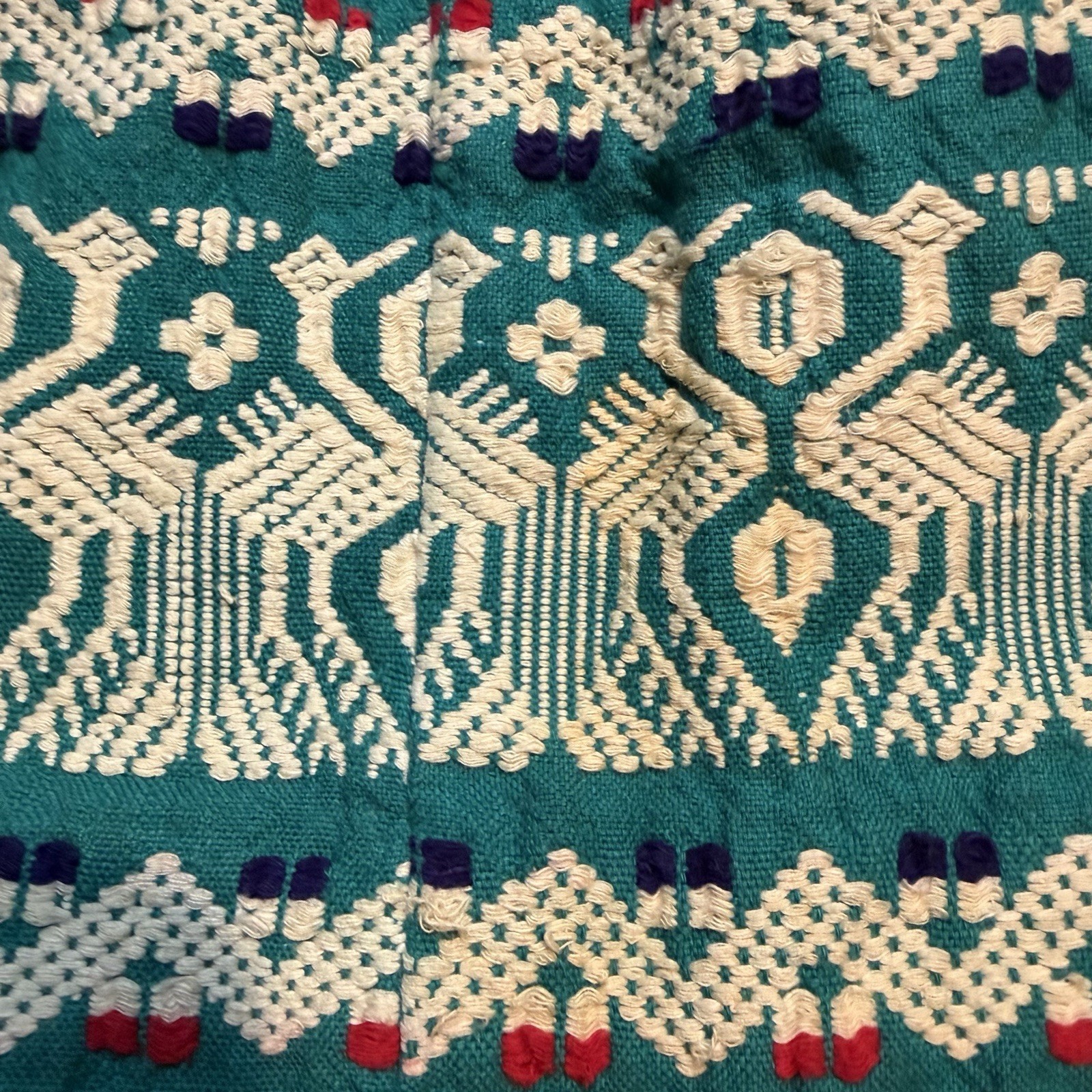 Guatemalan Handmade Woven Traditional Dirndl Skirt Size XS Green Red White Bird