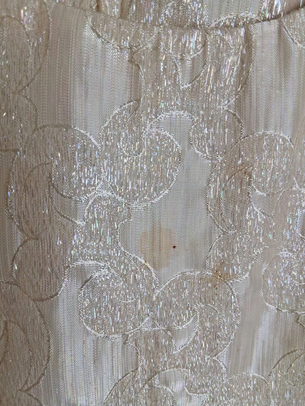 Vintage Mid Century Jaquard Skirt Jacket Set SMALL Iridescent Cream 3pc Flawed