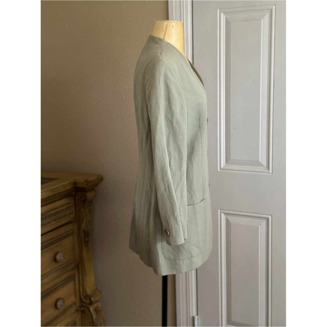 Vintage Giorgio Armani Le Collezioni Sage Green Linen Blend Long Blazer size M