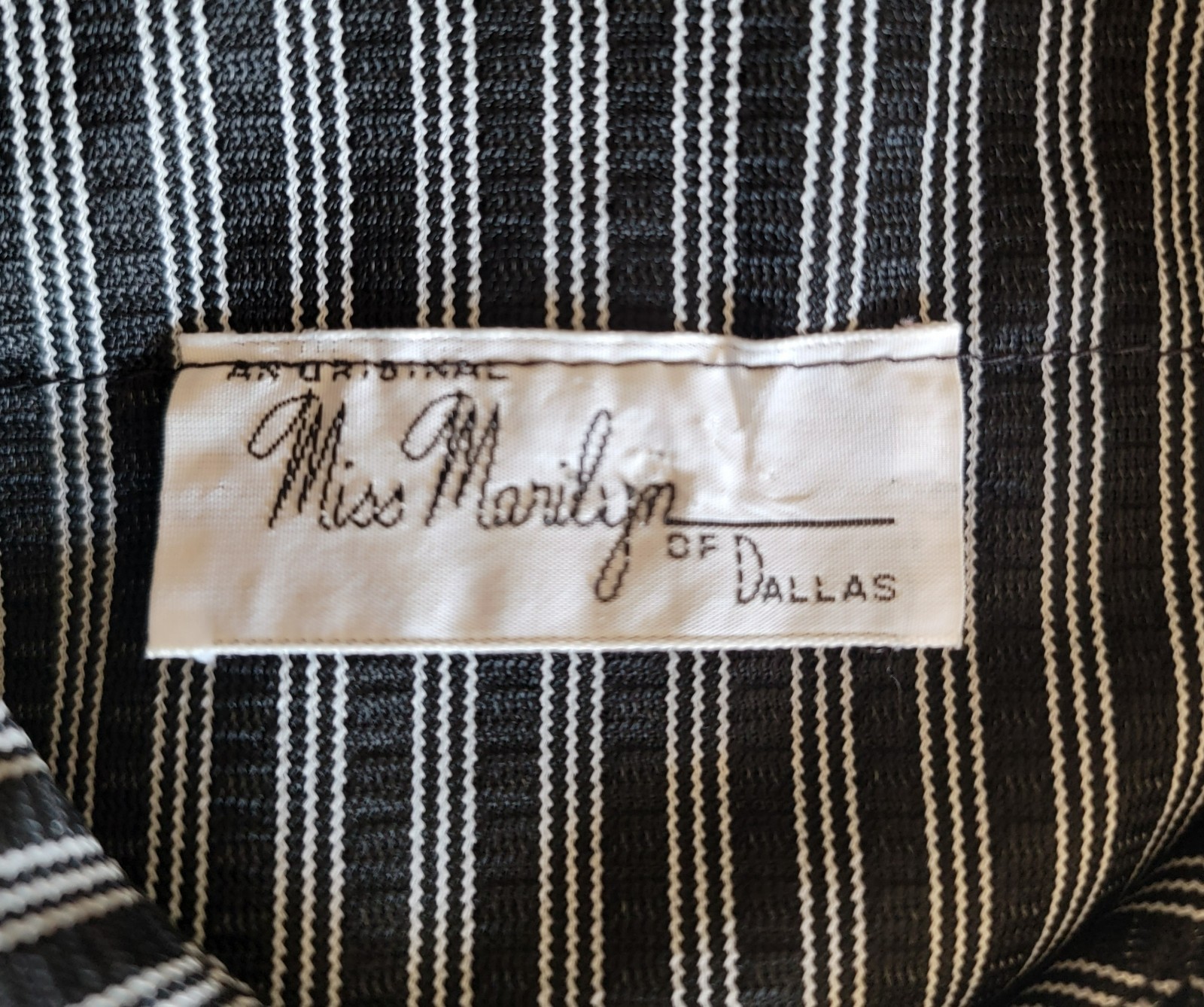 Vintage Miss Marilyn of Dallas 50s Black & White Striped Dress Collared Buttons