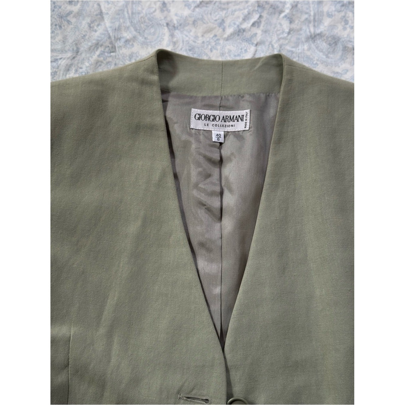 Vintage Giorgio Armani Le Collezioni Sage Green Linen Blend Long Blazer size M