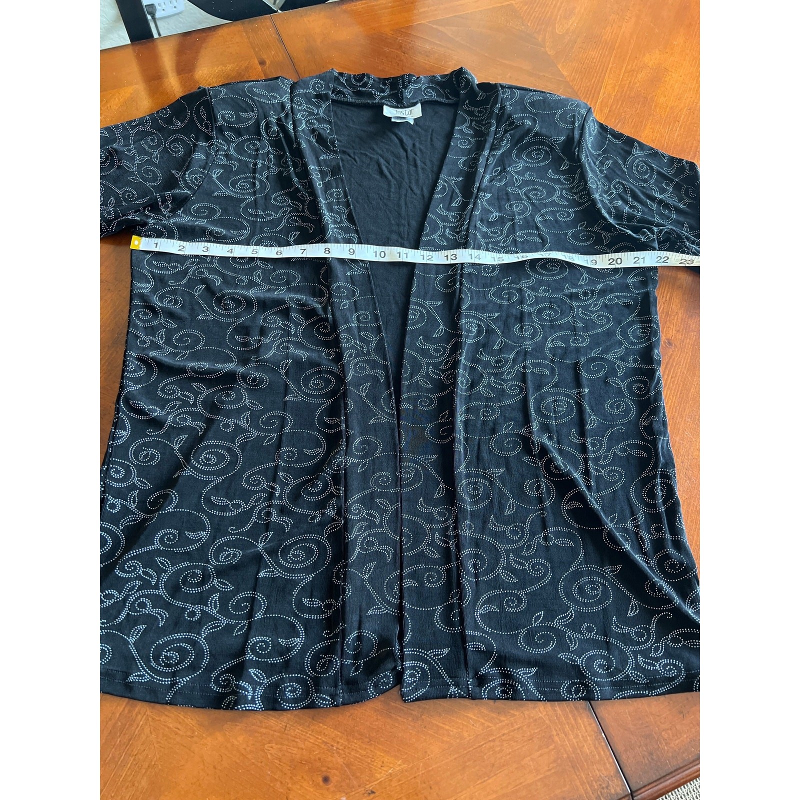Jostar Vintage Black & White Print Slinky Open Front Jacket Top Size L Travel