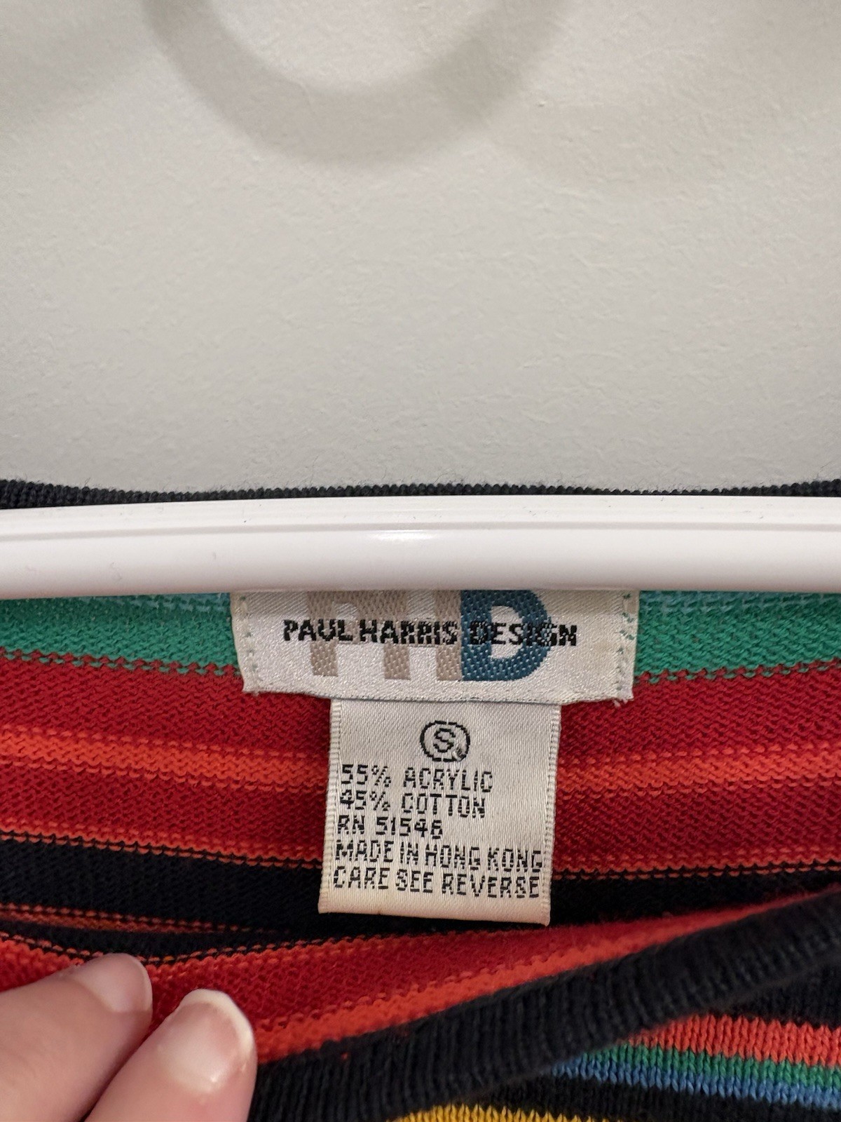 Vintage 90s Knit Cotton Blend Multicolor Stripe Paul Harris Design Sweater Sz S