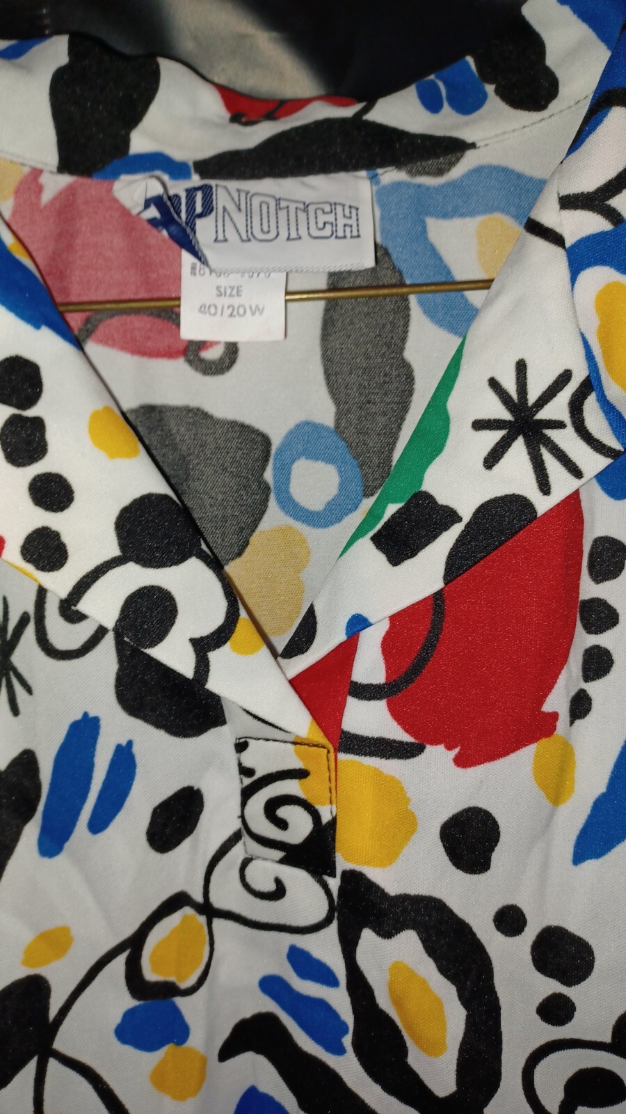 Vintage Top Notch v neck colorful Unique short Sleeve Top 20W 40 Blouse NWT