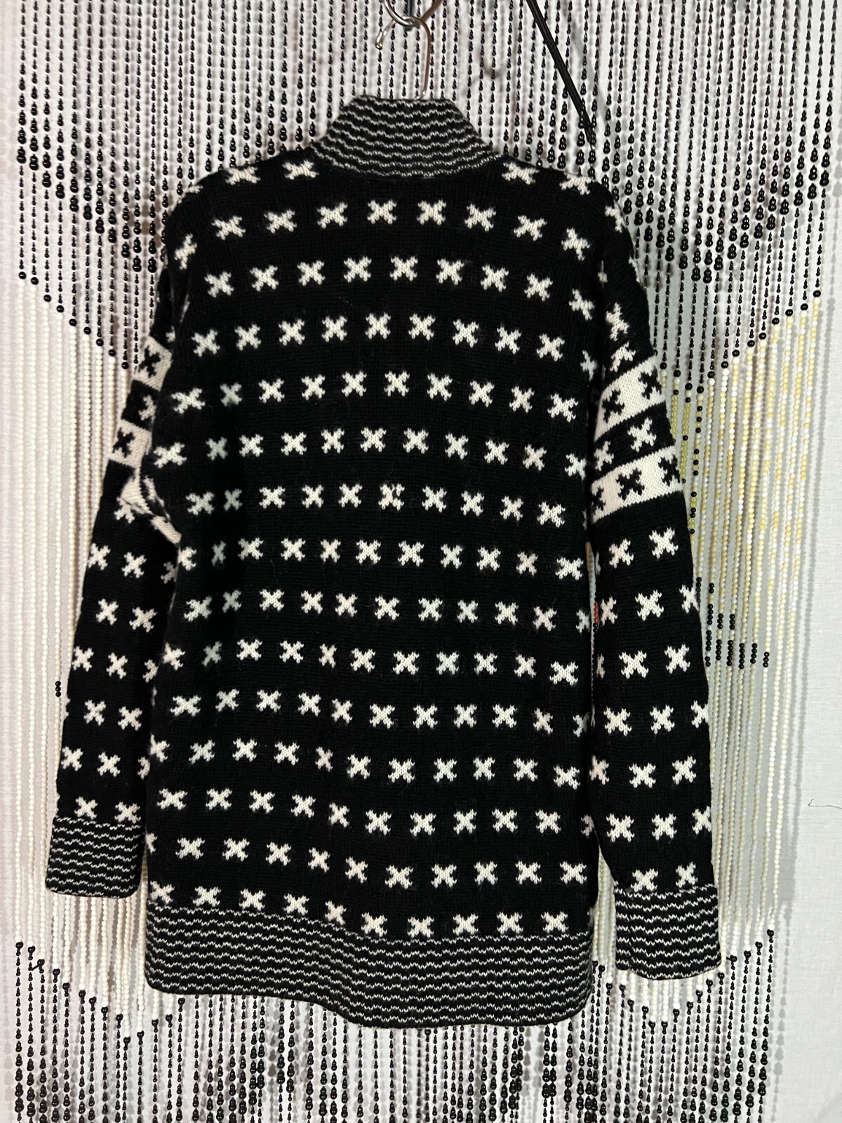 VTG 90s Brass Plum Nordstrom Wool Hip Sweater Turtleneck Zip Black White Geomt M