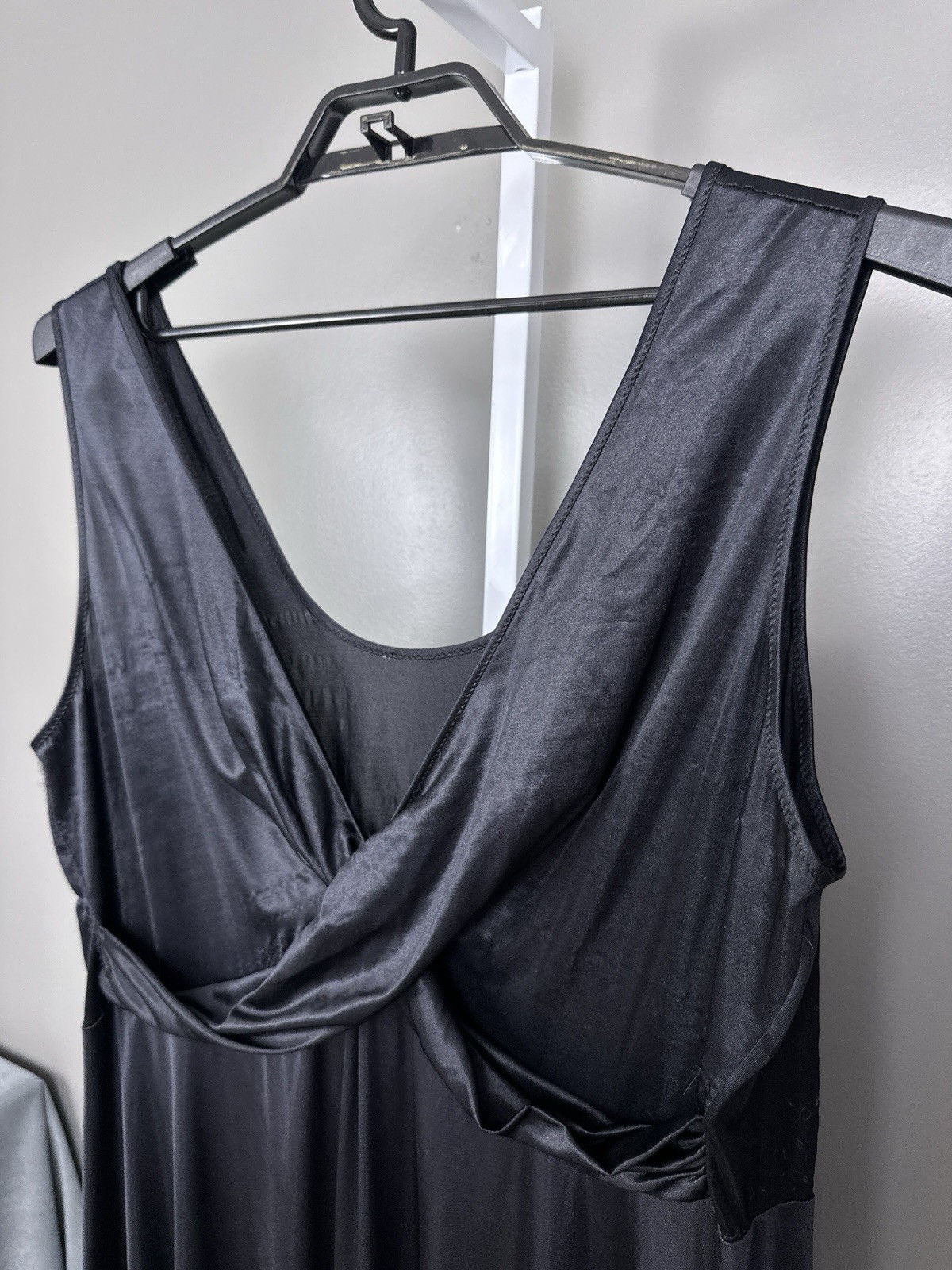 Vintage Plus Size Black Nylon Nightgown Full Sweep Silky Loungewear 2X 3X?