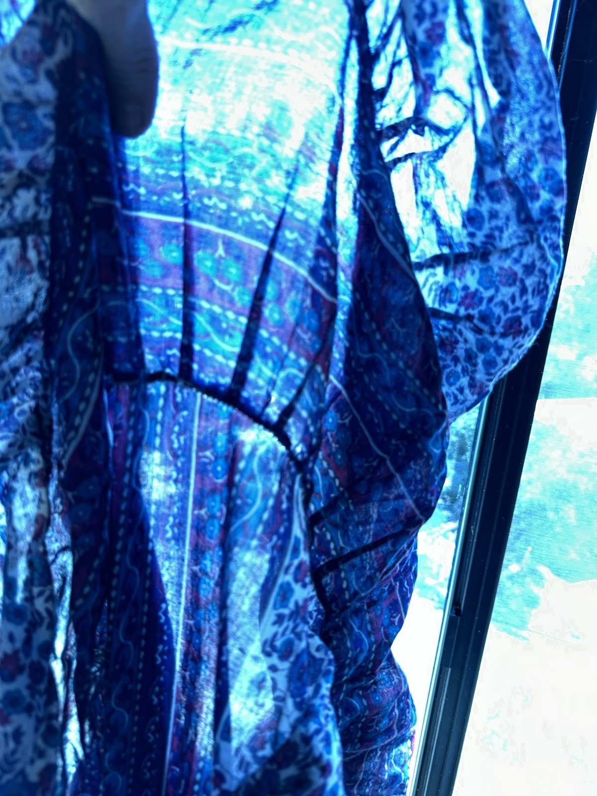 Vtg 1970s INDUS Block Print India Dress Super Lightweight Cotton Sz S/M