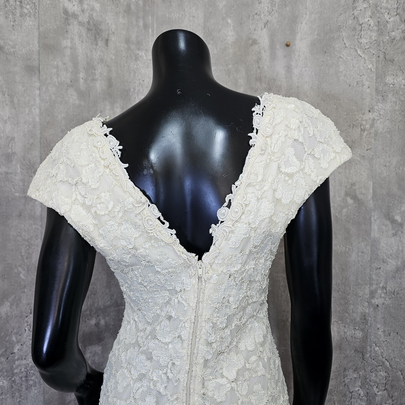 Vintage 80s 90s Molly Malloy Womens M Ivory Lace Wiggle Dress Cocktail Party