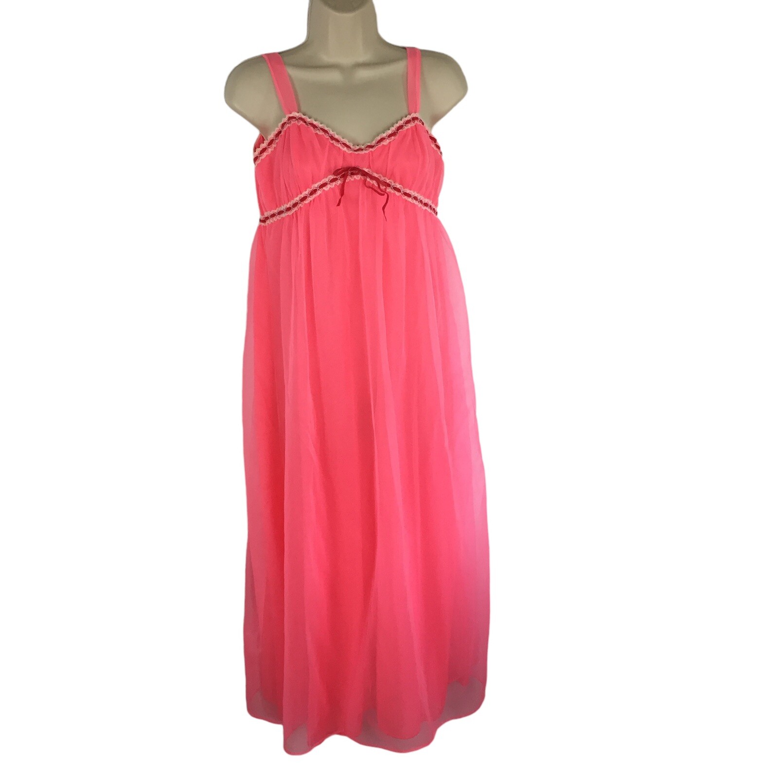 Vtg 60’s Lisette Chiffon Overlay Goddess Nightgown Lingerie 34 Lace Trim
