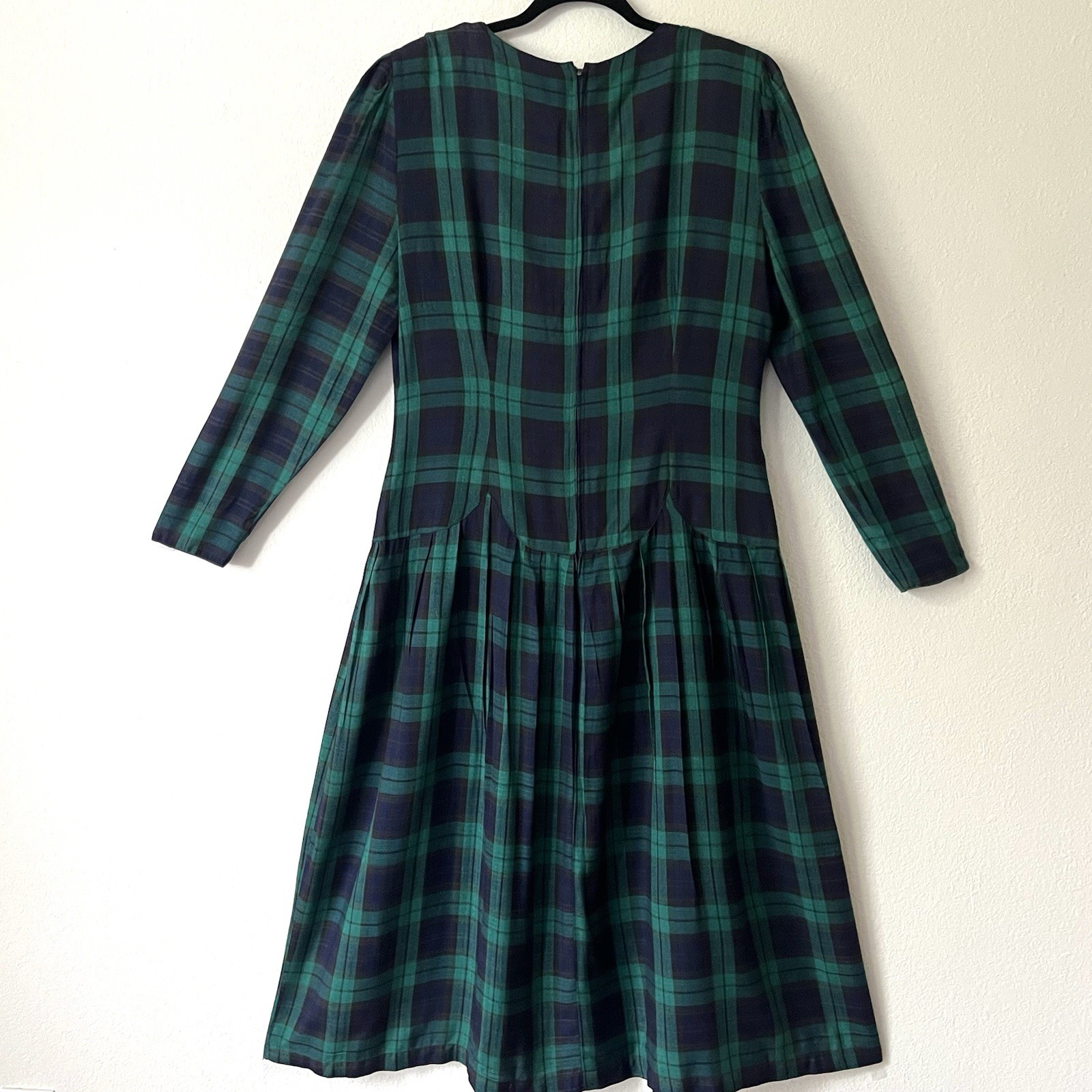 VTG LGS 90s Plaid Embroidered Drop Waist Maxi Dress 12 Tartan Plaid Shoulder Pad