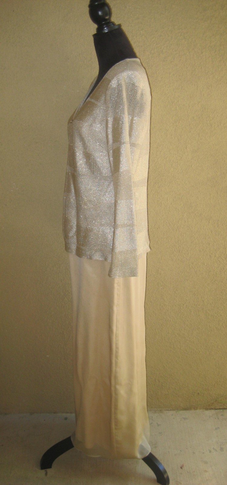 Vintage Michaelangelo gold thread metallic 2 pc cardigan sleeveless long gown 12