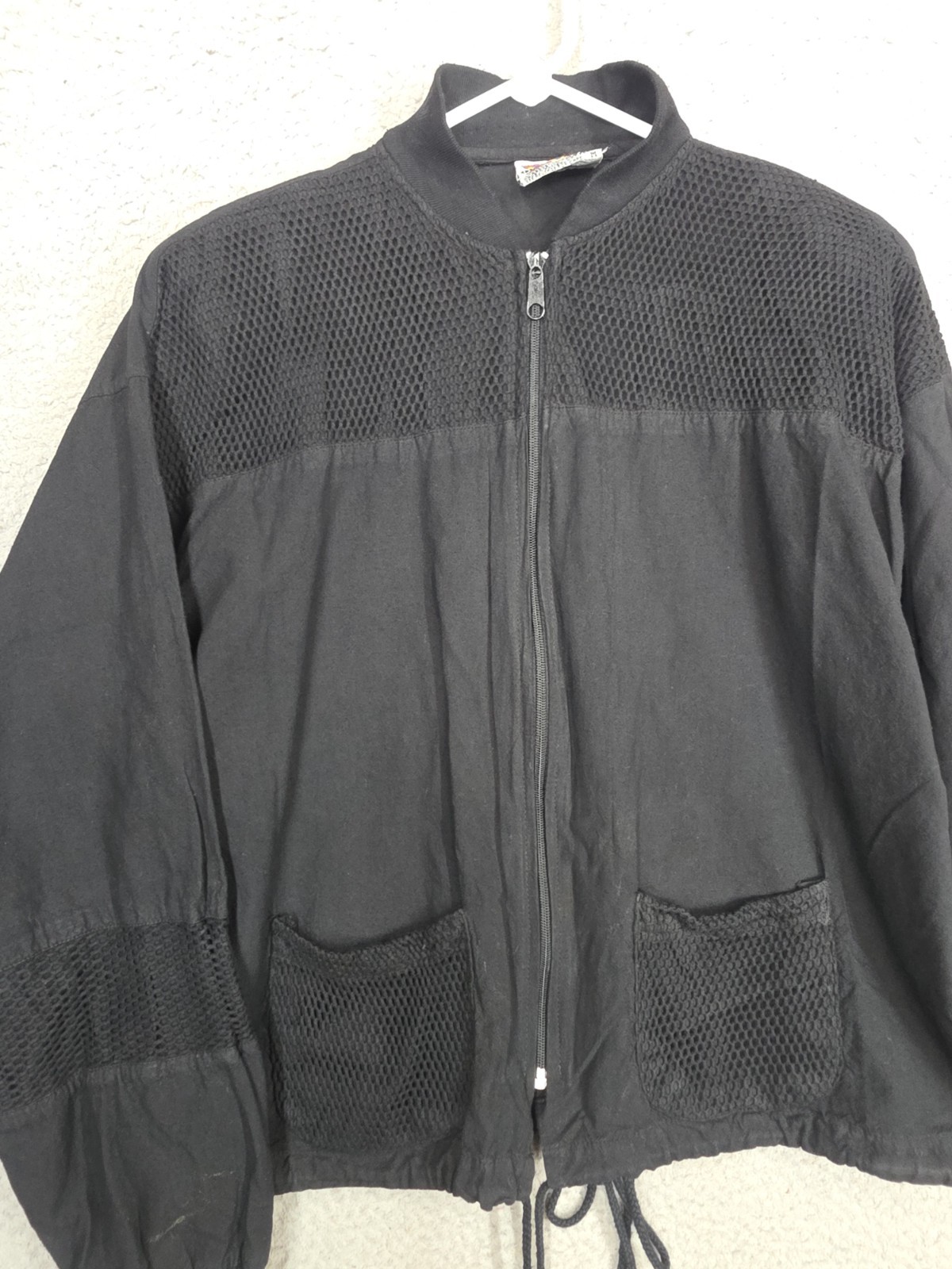 Vintage Grunge Jacket Medium Black Goth 1990s Black Mesh Panels Oversize Great