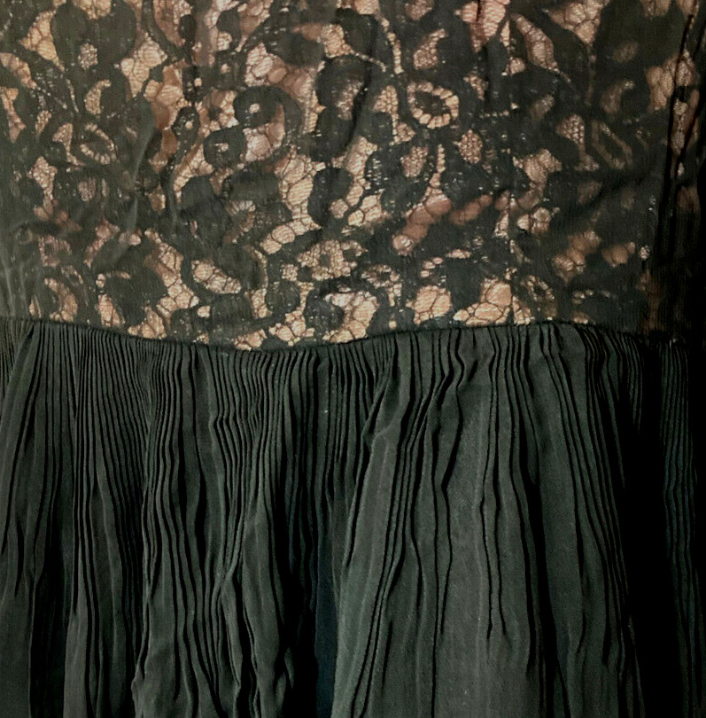 LESLIE FAY VINTAGE BLACK LACE ILLUSION FIT& FLARE CHIFFON DRESS, VTG SIZE 12