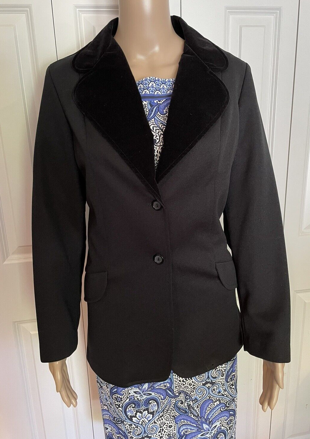 Vintage 70s/80s Marty Gutmacher 14 Black Poly Velvet Collar Blazer Jacket, USA