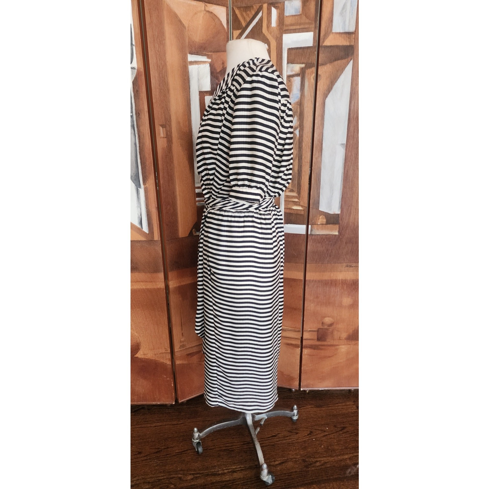 Vintage 1980s Archival Armani Dress Silk Striped Wrap Midi White Label IT 38