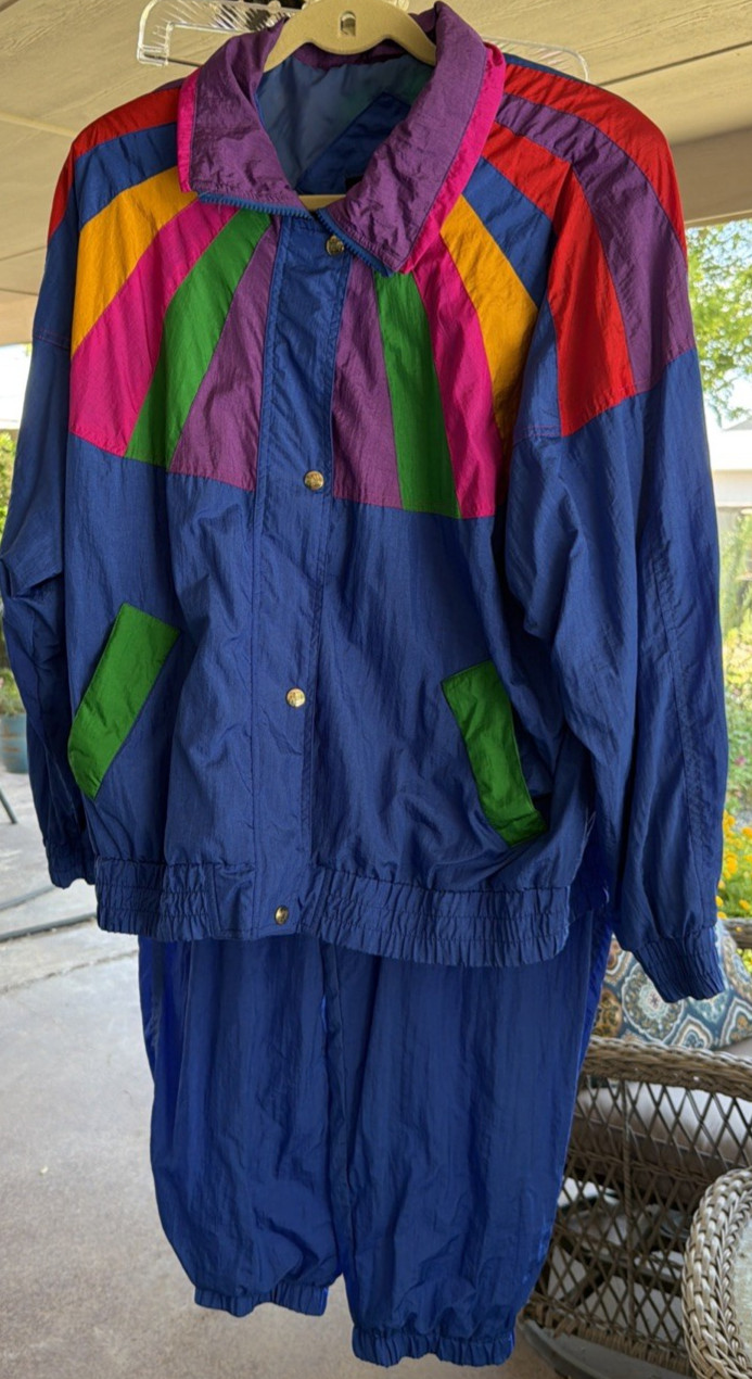 Vintage Andy Johns Windbreaker Outfit Pants and Jacket Size XL Multicolored