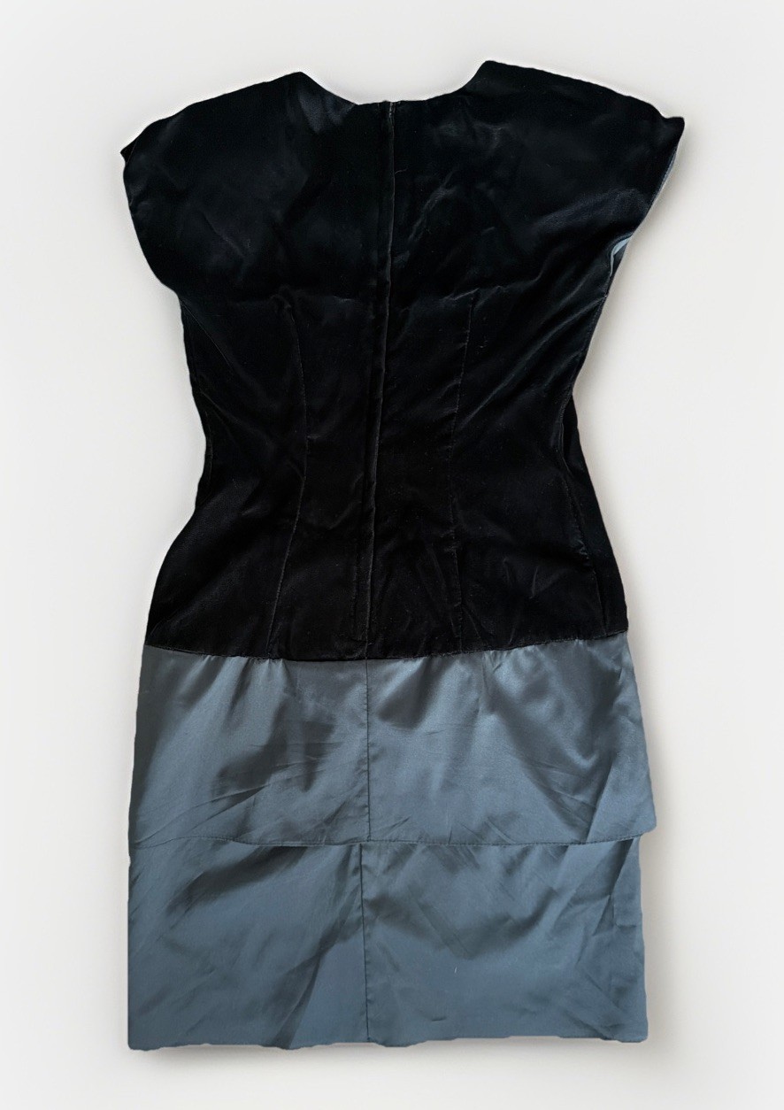 Vintage 80s HW Collections Black Velvet Satin Bow Party Dress Size 6
