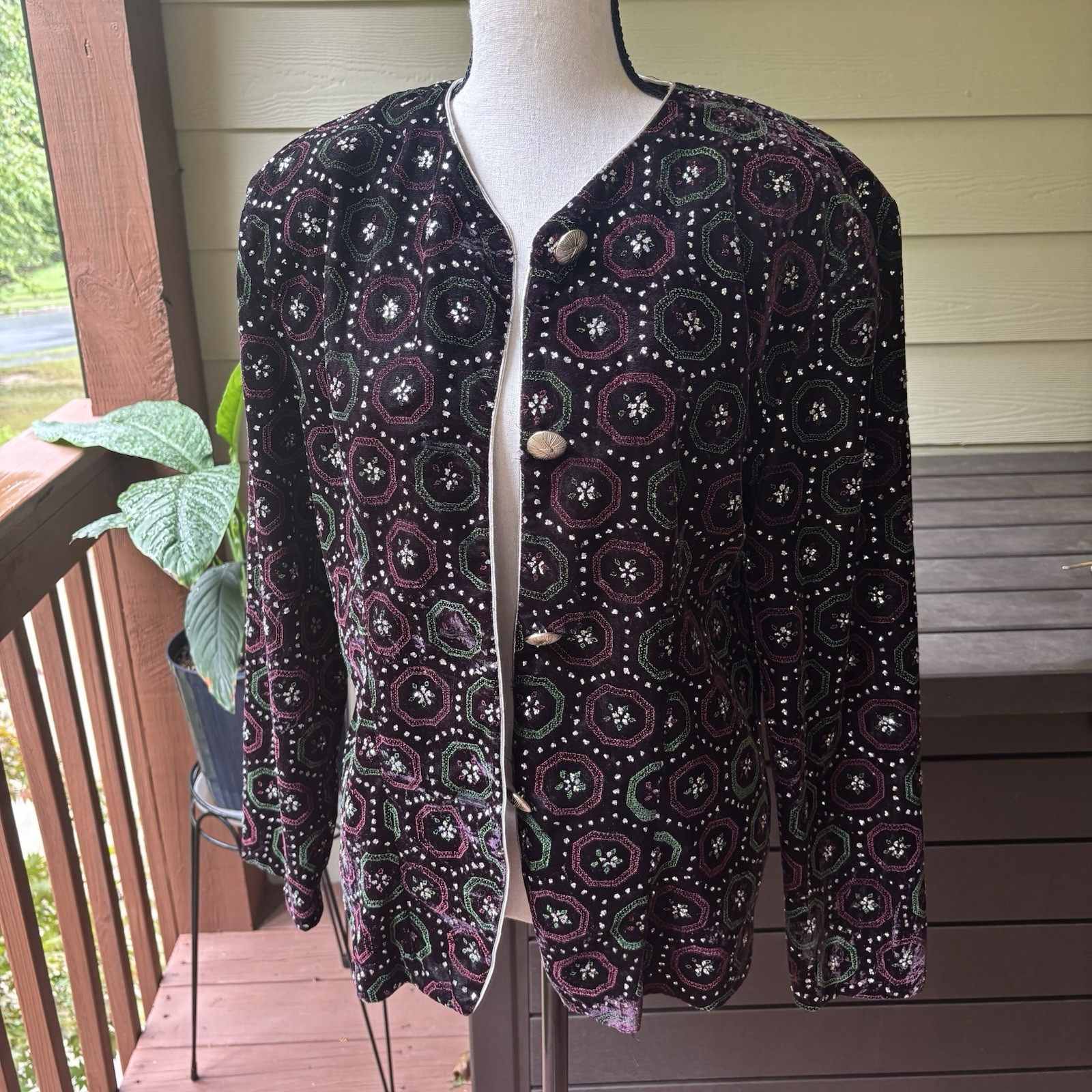 VTG 80s 90s Ellen Ashley Velvet Glitter Embellished Jacket Cardigan Size 8