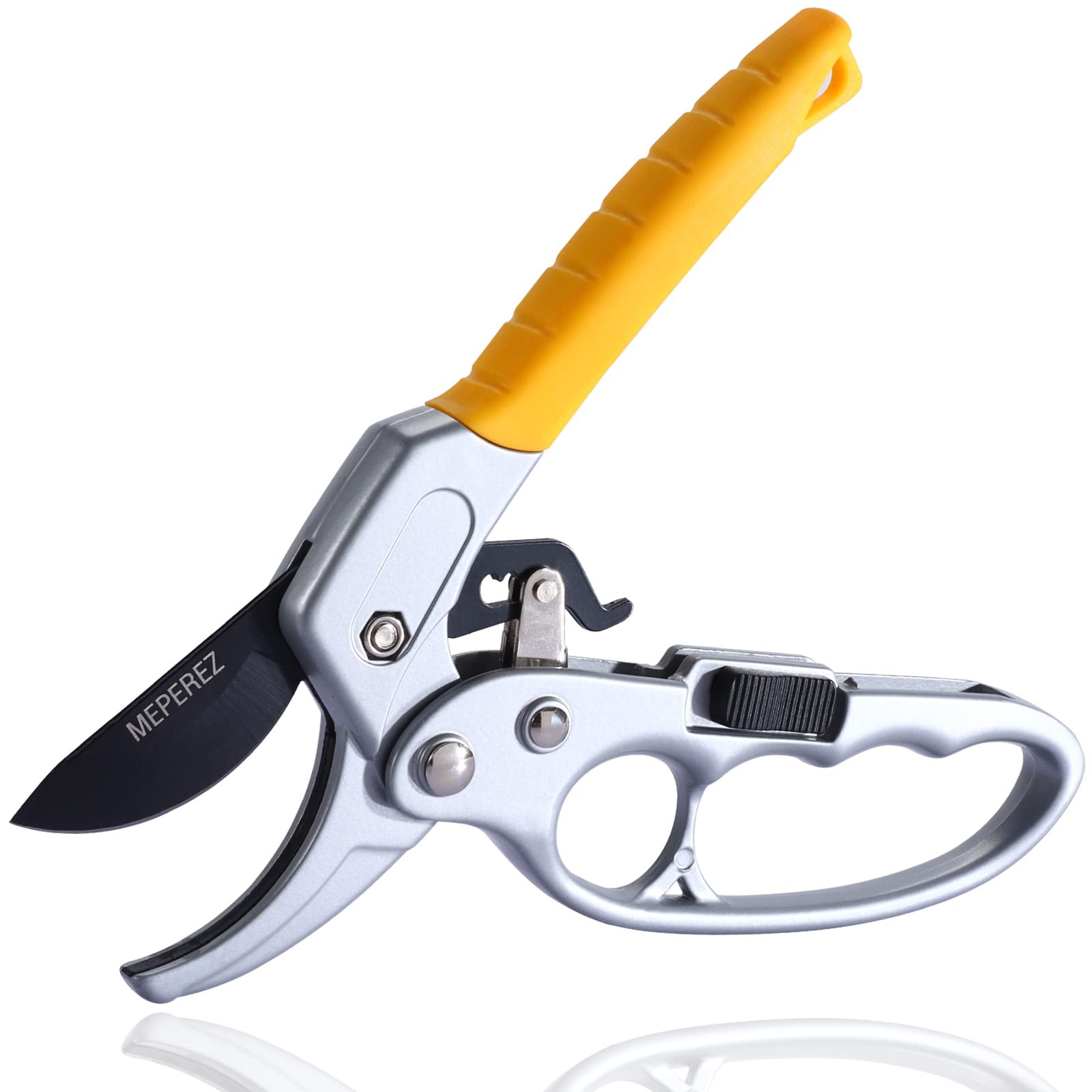 MEPEREZ Yellow Steel Pruning Shears Garden Clippers for Arthritis Weak Hand
