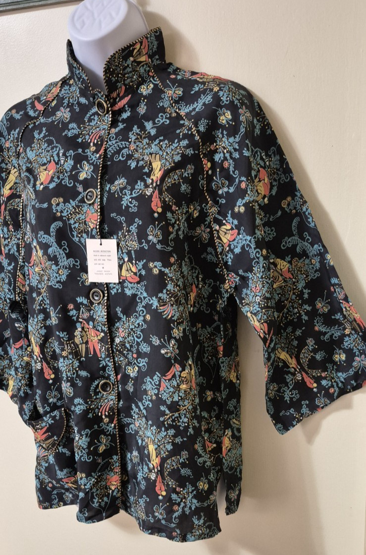 Vintage 2 piece Rayon Mara Kobb Mandarin Collar Blouse , Pants New