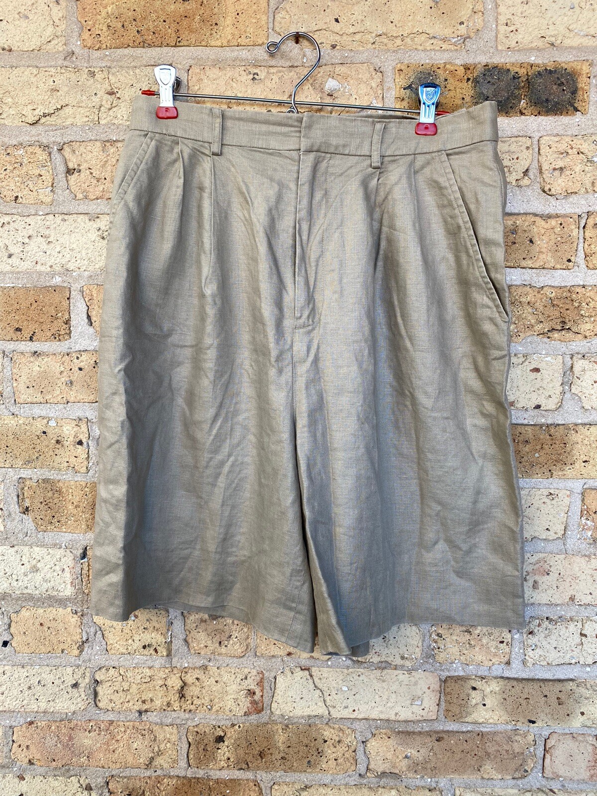 Linen High Waist Bermuda Shorts Size 12 Classiques Entier Khaki Tan Lined 1990’s