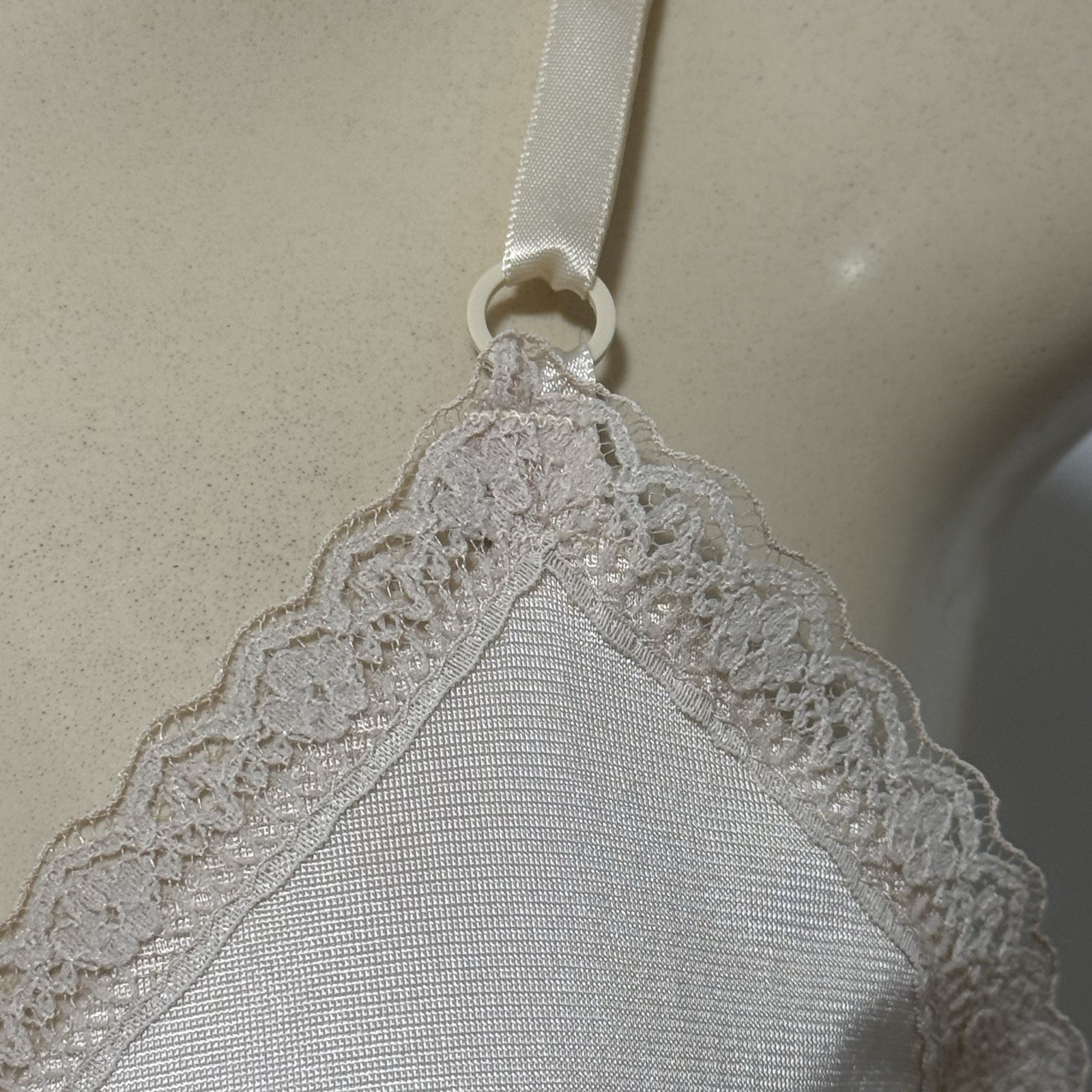 Sears Full Slip sz 34 Nude Beige Nylon Cut Away Lace Trim to Shorten