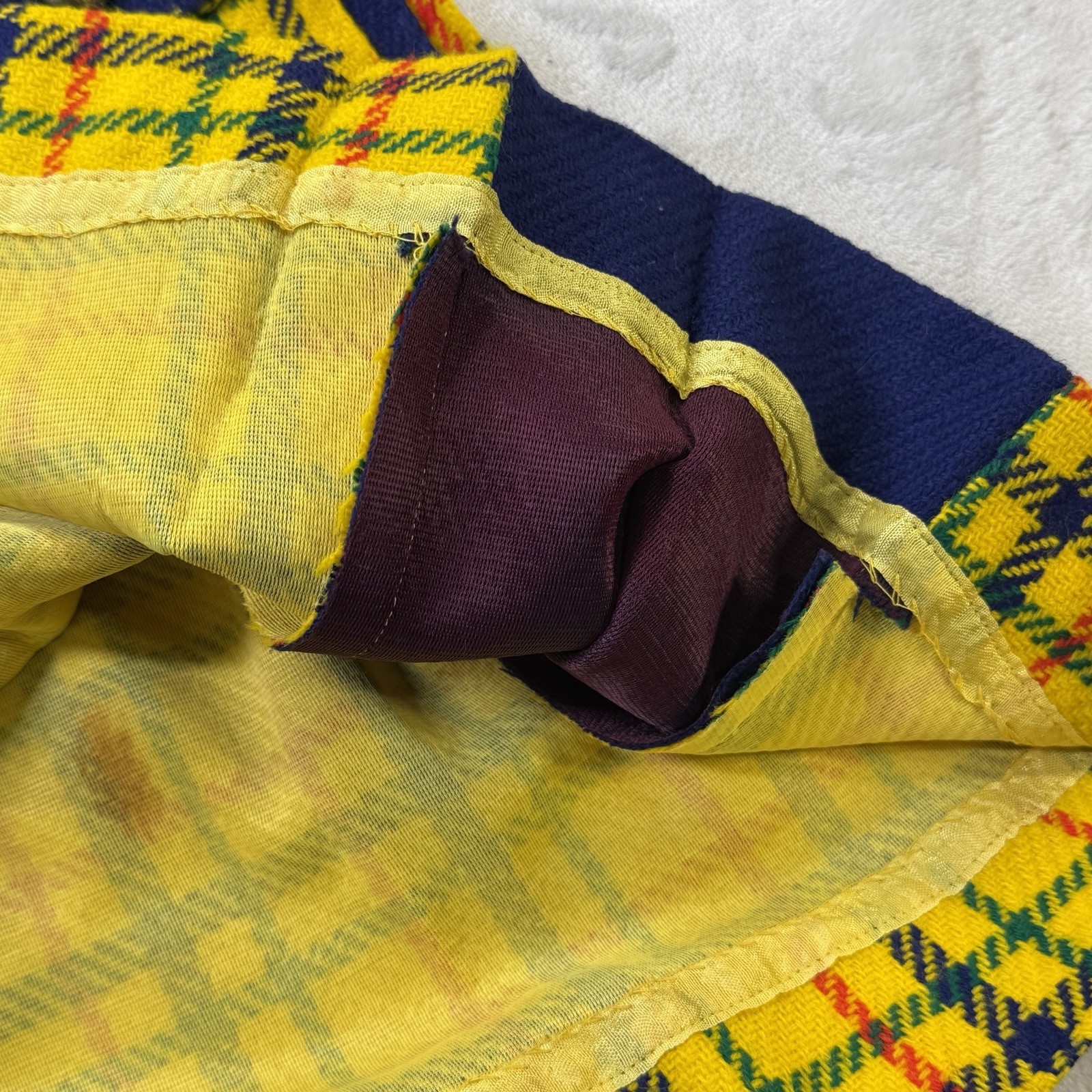 Vintage 60s 70s Parfait Originals Plaid Mod Dress Yellow Wool Disco MCM