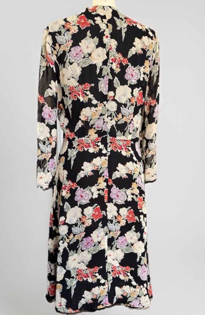 Giorgio ARMANI Le Collezioni Black Floral Faux Wrap Midi Dress Dark Romance Y2K