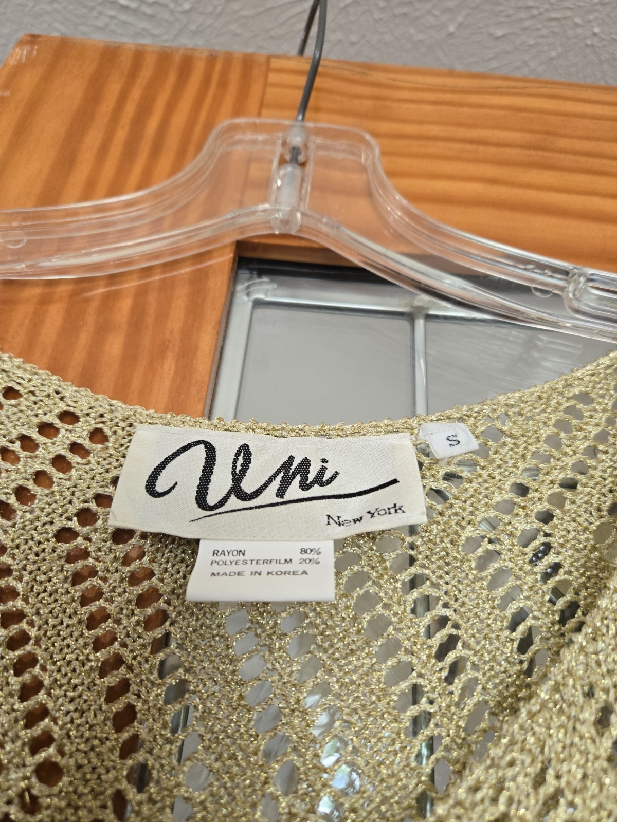 1960s GOLD LAME CROCHETED VNECKED DRESS Size S WITH COIN EMBELLISHMENTS VINTAGE