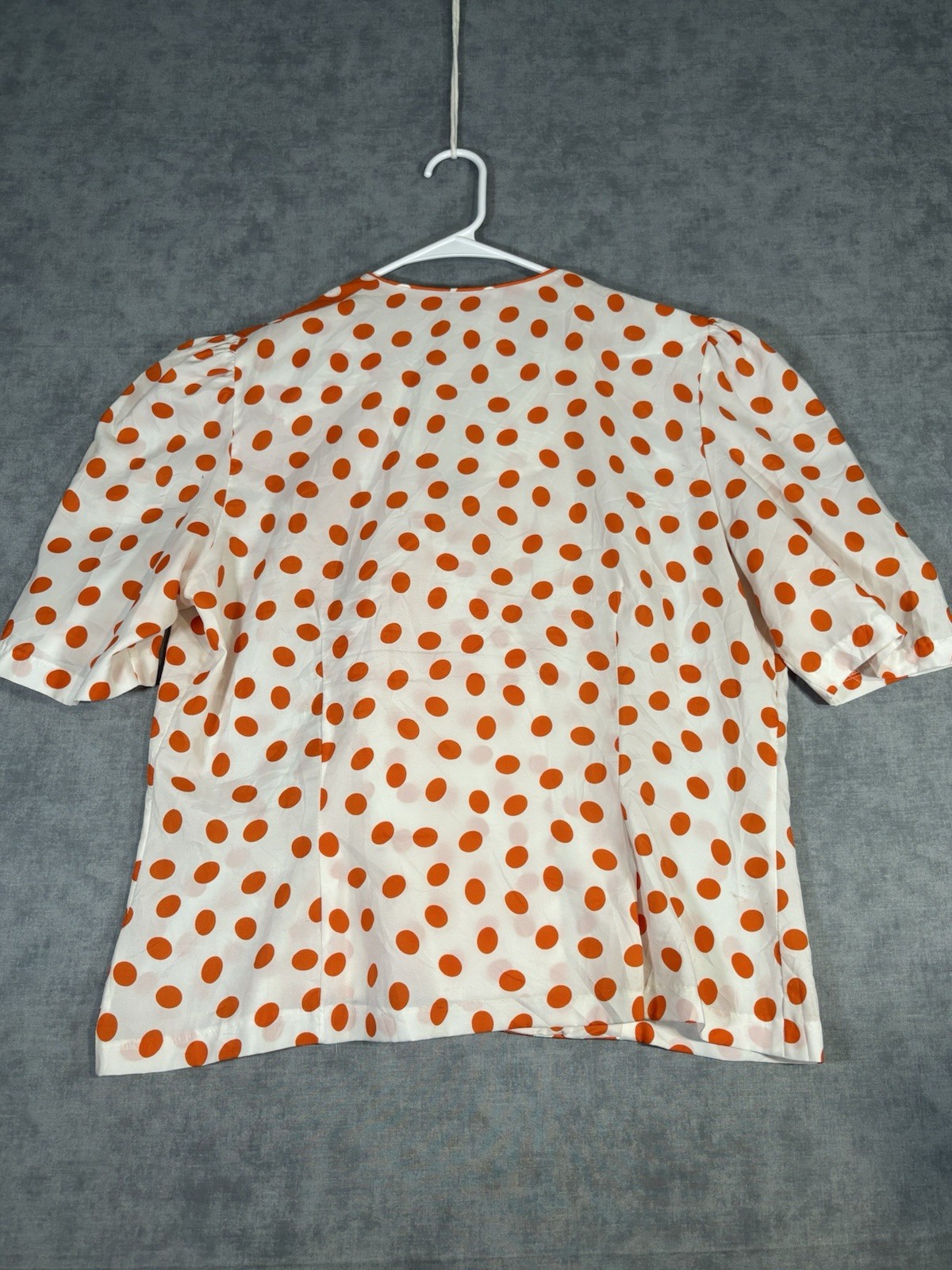 Vintage Lormar San Juan Polka Dot Blouse White Orange USA Retro Top